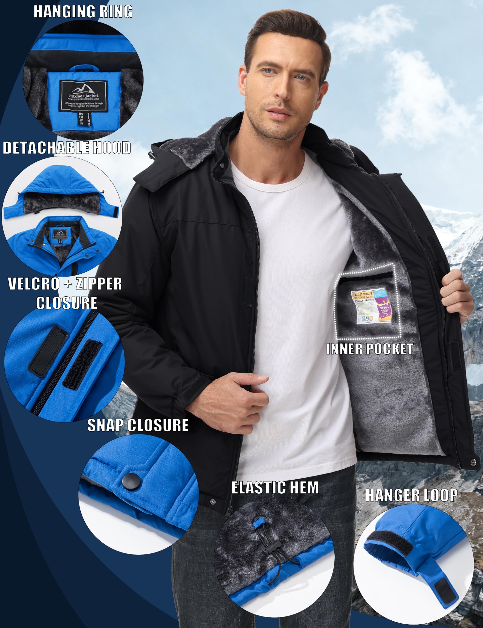 MAGCOMSEN Chaqueta de esquí impermeable Parka cortaviento con capucha