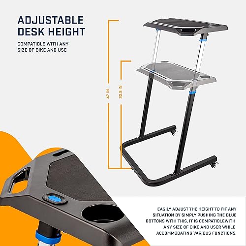 Miniatura 6 de Alpcour Soporte fluido para bicicleta para montar en interiores, con escritorio portátil multitarea, con alfombrilla de entrenamiento multiusos para