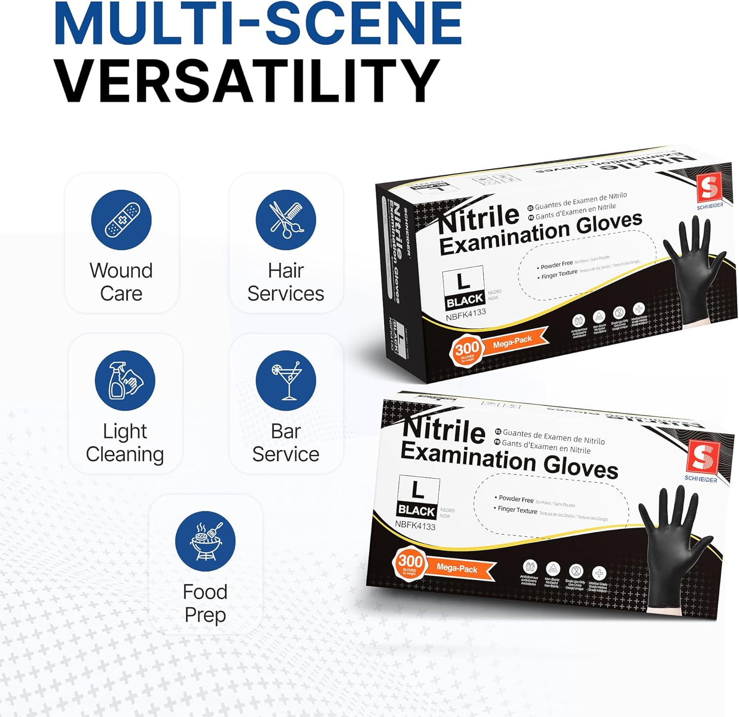 Schneider Black Nitrile Gloves, Powder Free, Disposable Gloves Latex Free for Medical Exam, Food Prep & Cleaning - Image 7