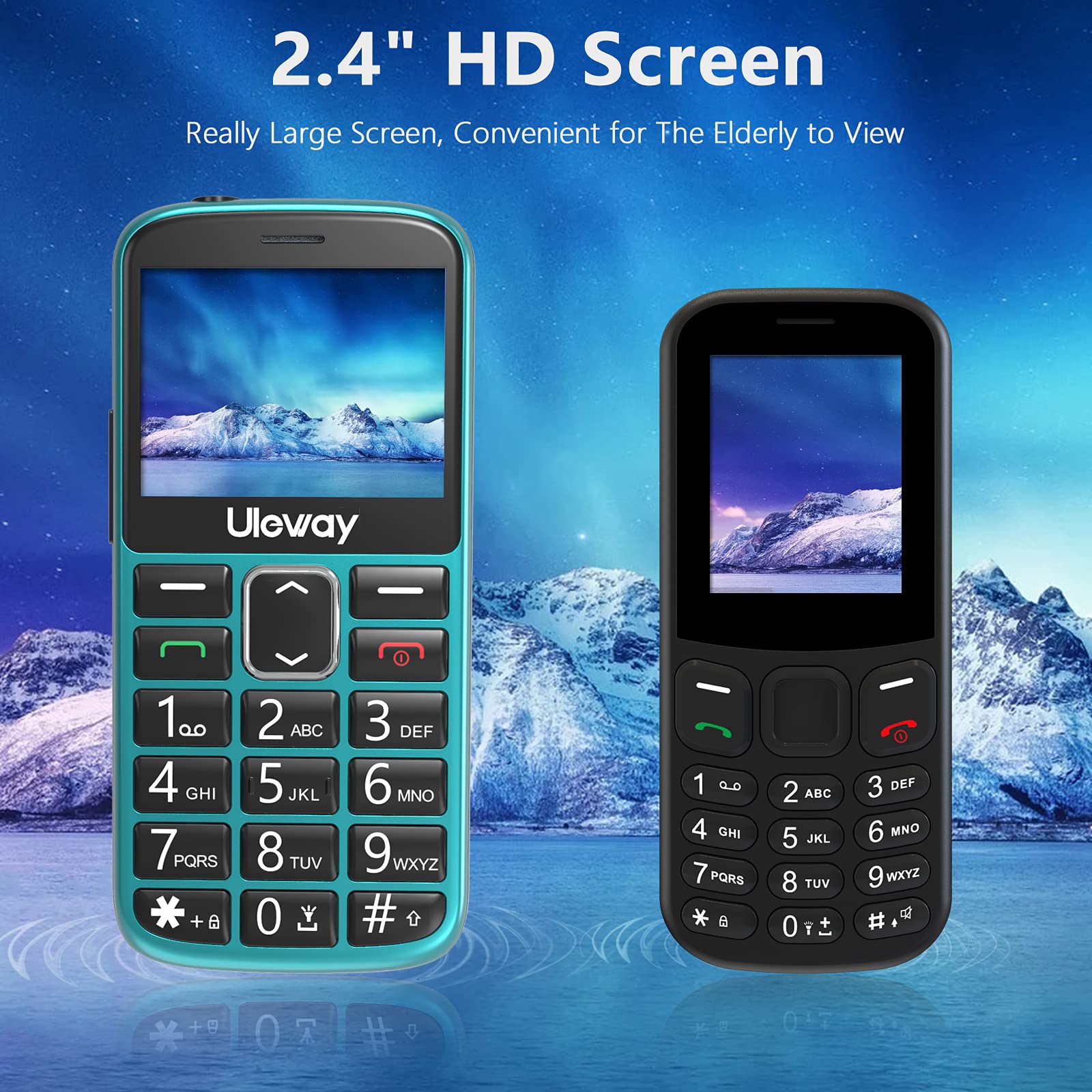 CHAKEYAKE Seniorenhandy mit Großen Tasten und Mobiltelefon Ohne Vertrag,2,4 Zoll LCD|Hörgeräte Kompatibel|SOS-Funktion|Dual SIM Handy |Ladestation|Taschenlampe -Grün