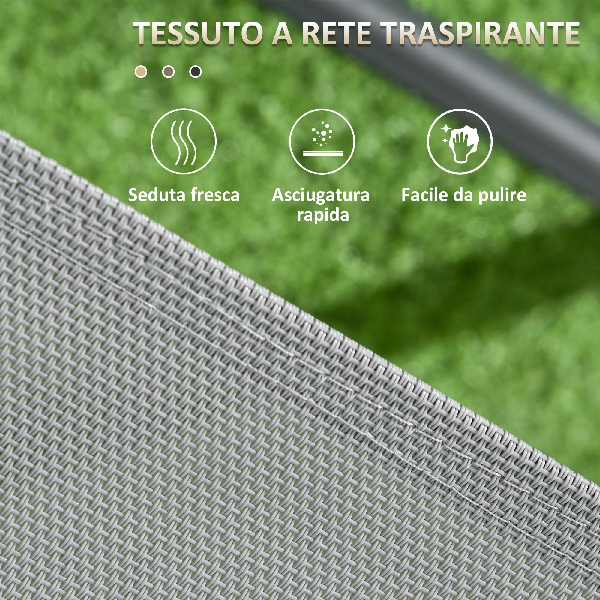 Outsunny Set da Giardino 3 Pezzi con Sedie e Tavolino Pieghevoli in Metallo e Vetro Grigio Chiaro per Patio