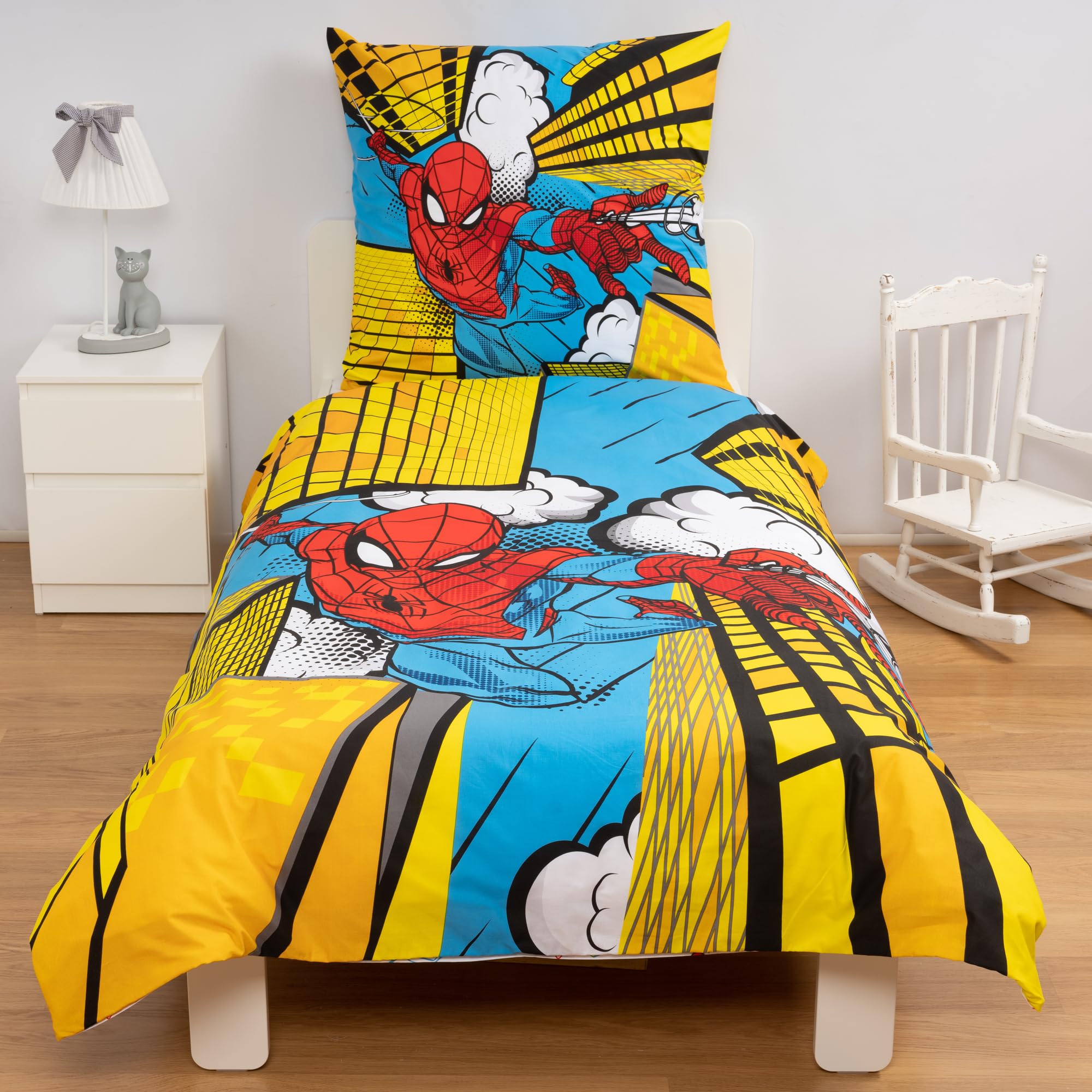 Disney Home Spiderman - Juego de Ropa de Cama Reversible (140 x 200 cm, Funda de Almohada de 65 x 65 cm, 100% algodón, 2 Piezas, Suave y Agradable a la Piel)