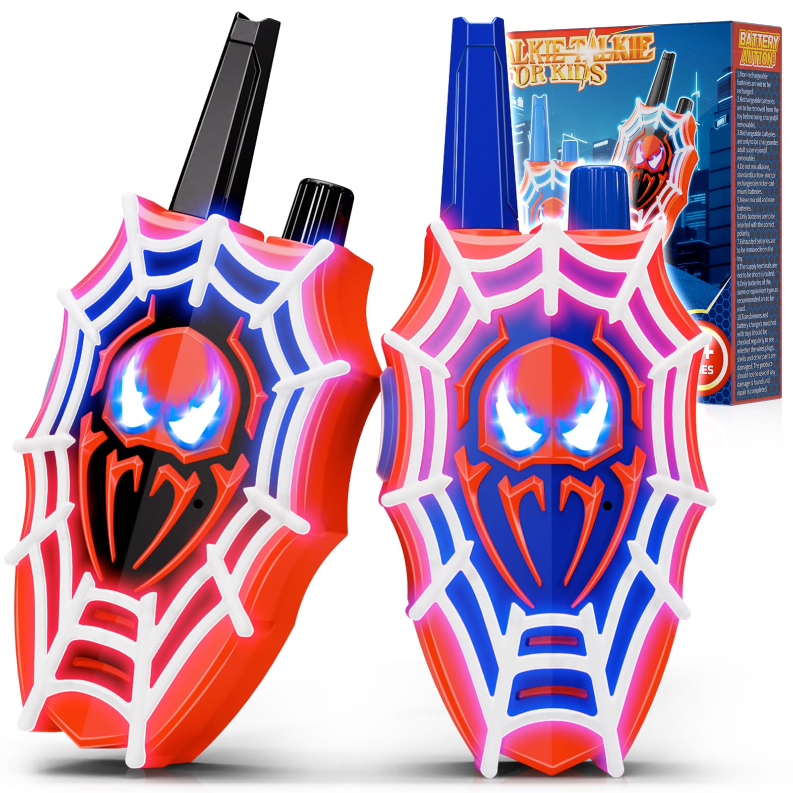 Mirthigig Walkie Talkie Bambini, Ragnatela con Luci Rosse/Blu e Occhi Lampeggianti, Giocattolo Gioco Bambino 3 4 5 6 7 8 10 11 Anni, Giocattoli Giochi Bambini 3-12 Anni, Regalo Bimbo 3-12 Anni Maschio