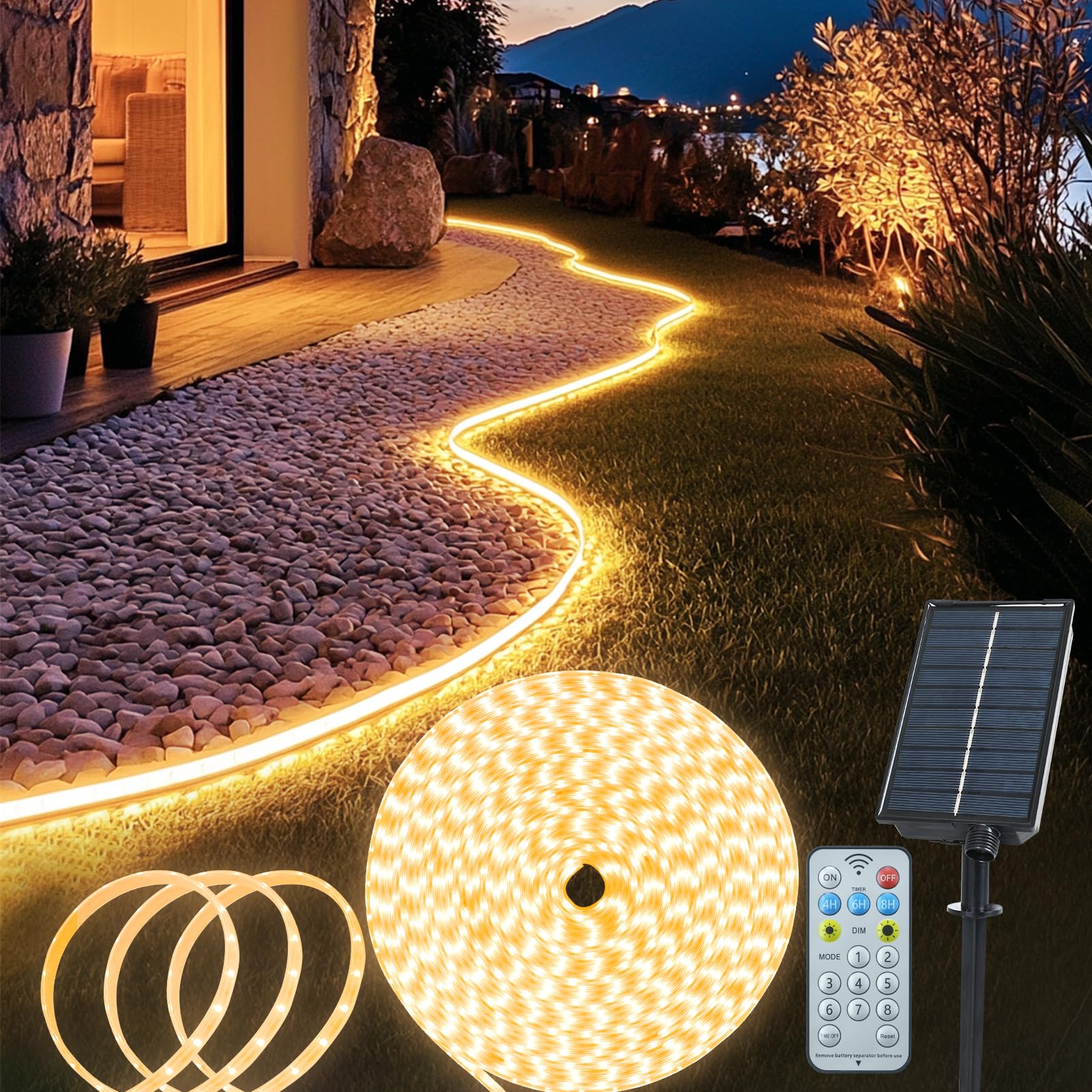 2 Luci Solari Da Esterno 200 LED 16m - Bianco Caldo, 8 Modalità, Impermeabili IP65, Per Giardino, Alberi, Feste E Natale