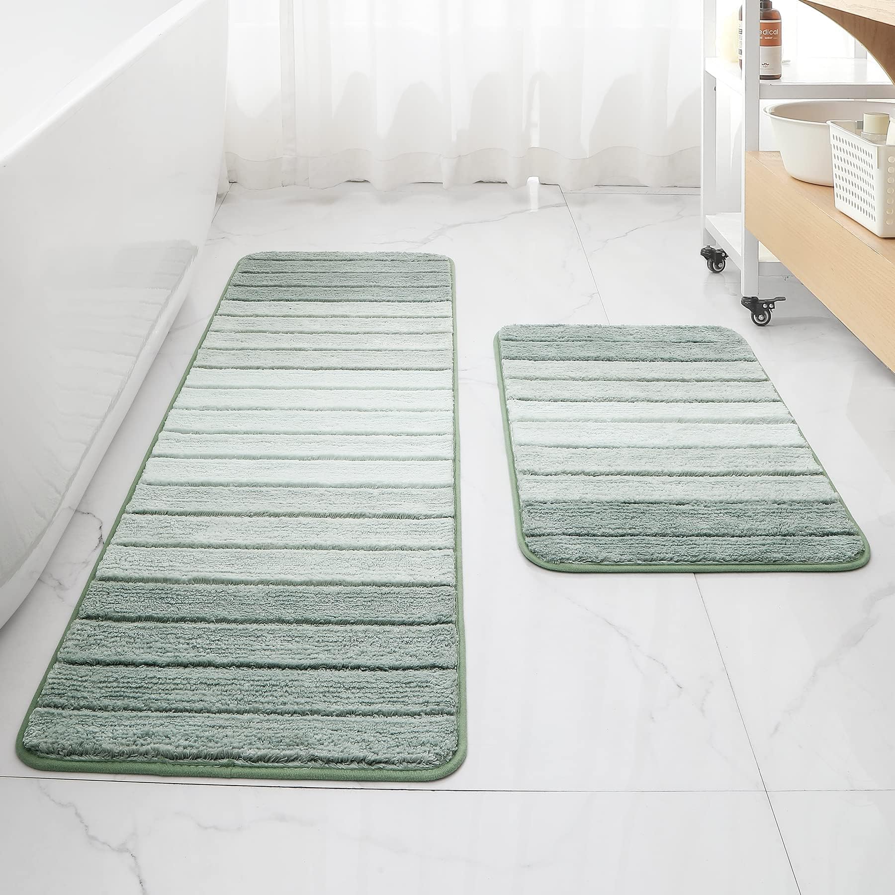 FRESHMINT Stripe Chenille Bathroom Rugs Set 2 Piece 17"x24