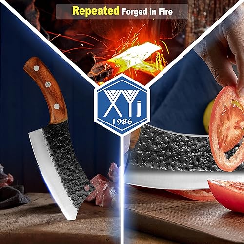 Miniatura 6 de XYJ Cuchillos de chef con mangas de transporte, cuchillo de sacrificio de carne de acero inoxidable de alto carbono, cuchillos de carnicero para