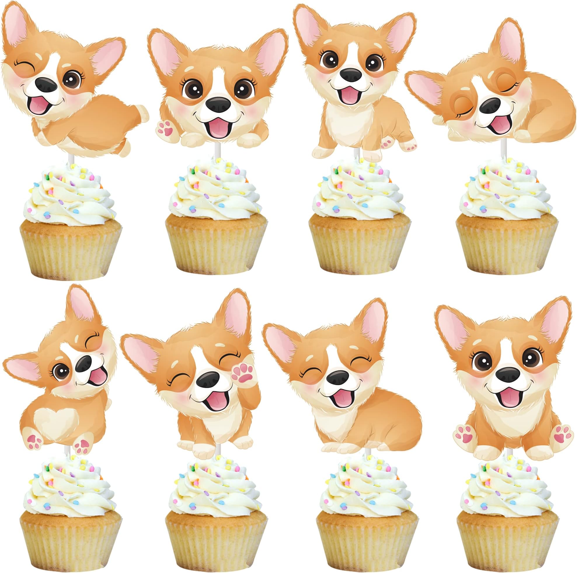 24pcs Welsh Corgi Cupcake Toppers Puppy Dog Party Decoration Cute Corgi Cupcake Toppers for Corgi Dog Theme Birthday Party Baby Shower Supplies