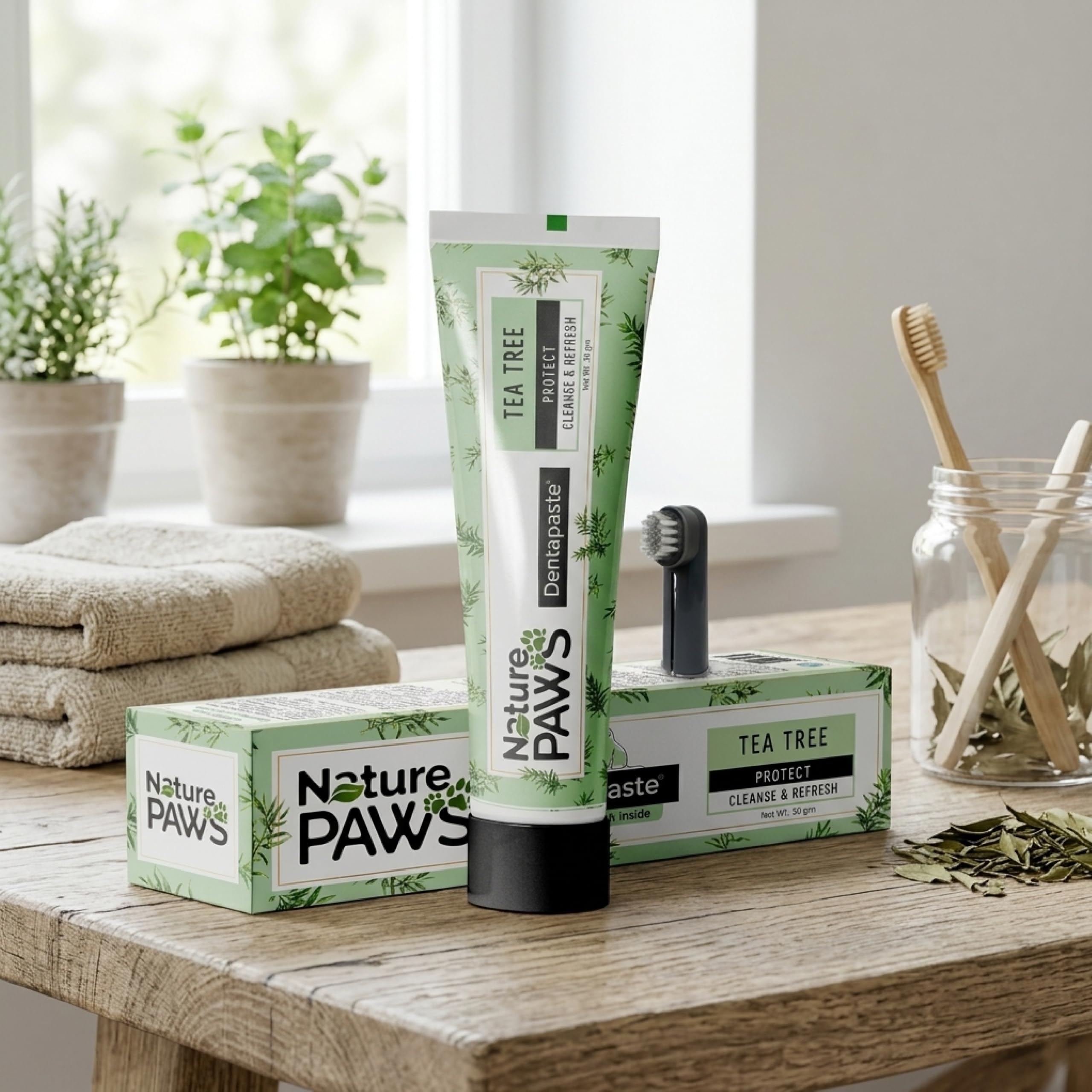Orange Pet Nutrition Naturepaws Tea Tree Oil Dental Care Dentapaste for Dogs & Cats - 50gm Toothpaste with Brush - Fresh Breath, Tartar Control, Anti-Bacterial, Gum Health Support 1