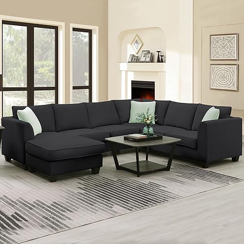 Miniatura 3 de LUMISOL Sofá modular grande en forma de U con otomana extraíble para sala de estar, sofá modular de 7 asientos con diván ancho y 3 almohadas, juego