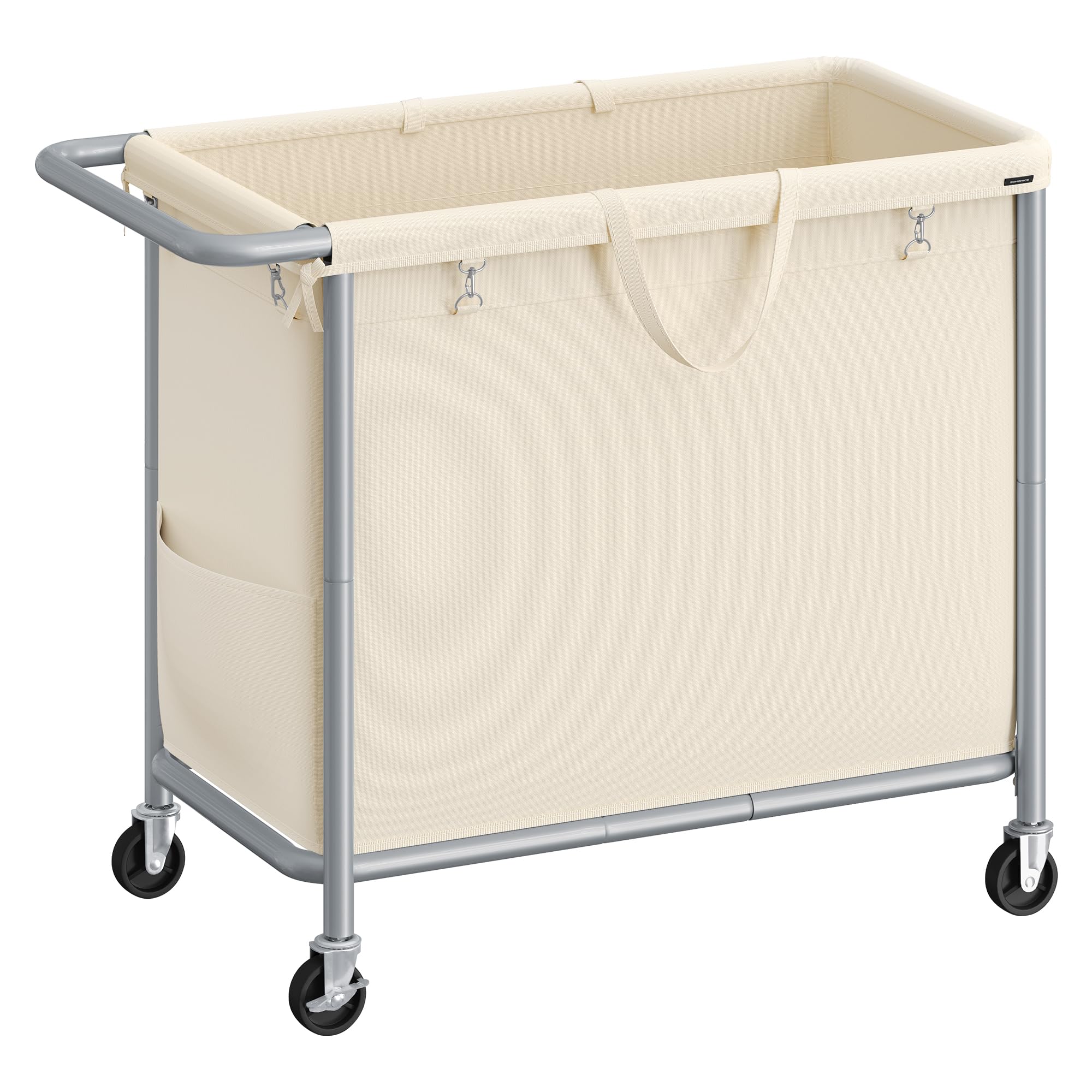 SONGMICS Wäschekorb mit Rädern, rollender Wäschekorb, 47,5 Gallonen (180 L), abnehmbares Futter, Stahlrahmen mit Griff, 31,5 x 15,4 x 31,9 Zoll, cremeweiß URLS011W01