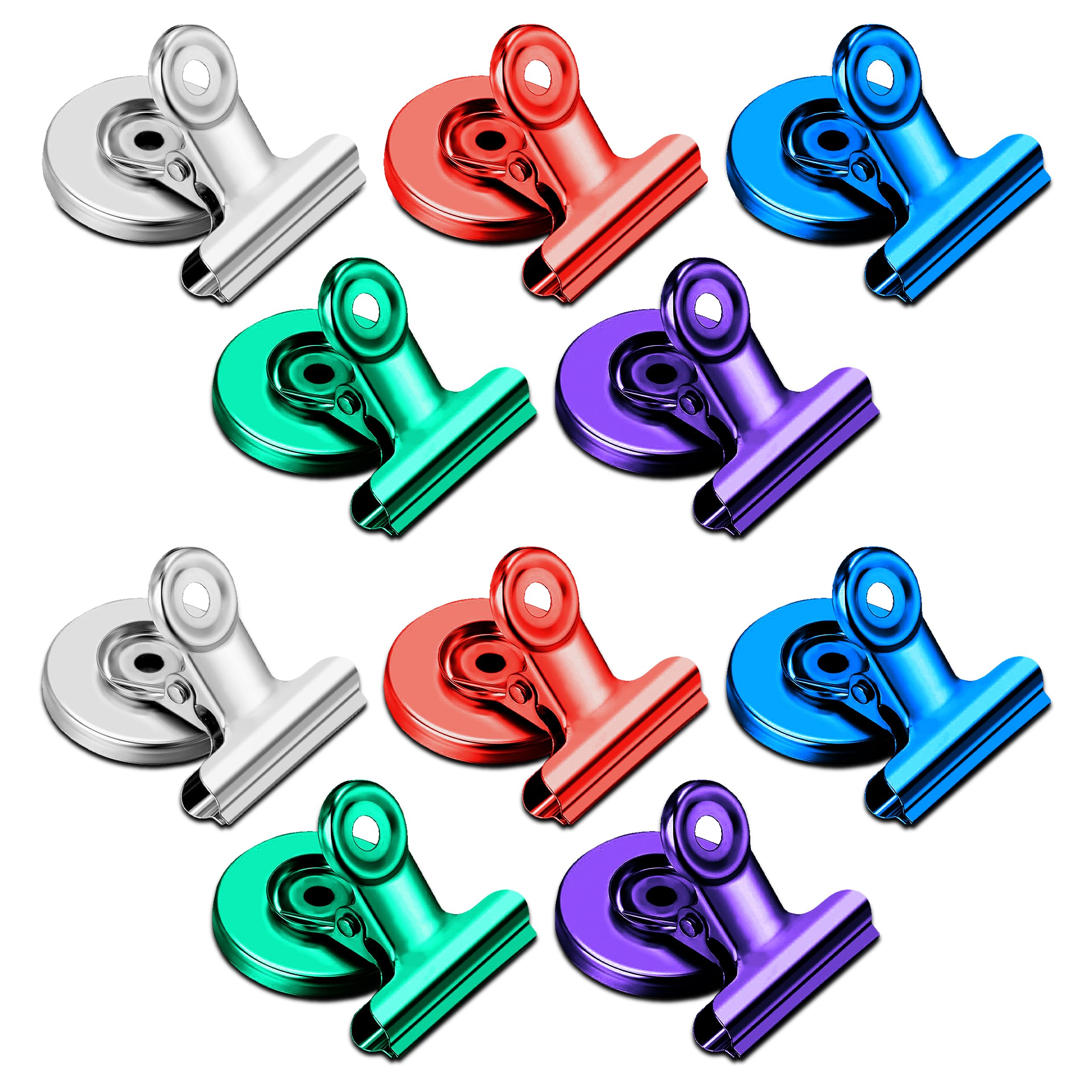 JJ PRIME - 10Pcs Magnetic Clips for Fridge | Colourful Magnetic Whiteboard Magnets | Fridge Magnet Clips | Notice Board Magnets | Magnetic Pegs Kitchen, Home, Office, School (Colourful)