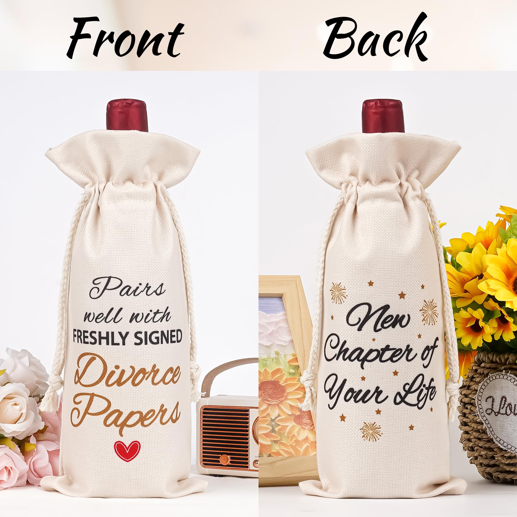 Divorce Gifts for Women Men - New Beginning Pairs Well With Freshly Signed Divorce Papers Wine Gift Bag, Break Up Congratulations for Friends Sisters Family Party Decorations Present Ideas