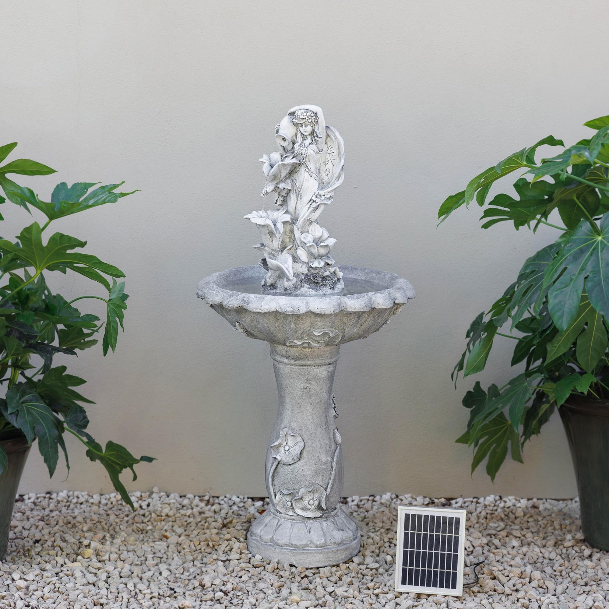Primrose Classical Figure Solar Water Feature 108cm Grey