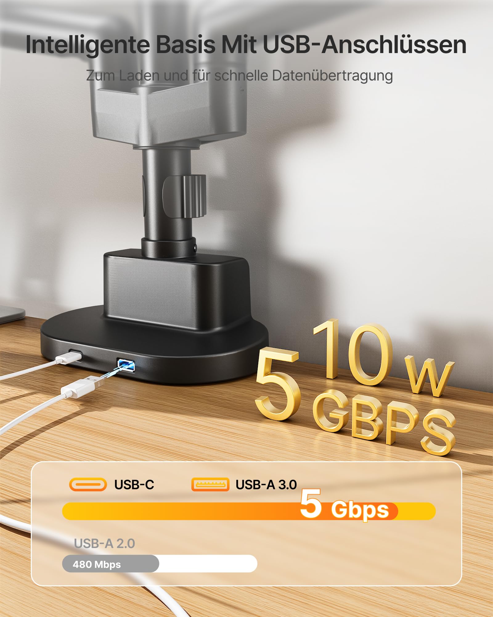 monTEK Brazo Monitor Doble con USB A/C 3.0 para Monitore de 17a 35 Pulgadas | Soporte de Doble Pantalla Resistente hasta 11kg, Brazo Articulado Inclinable y Giratorio, VESA 75/100mm, Negro