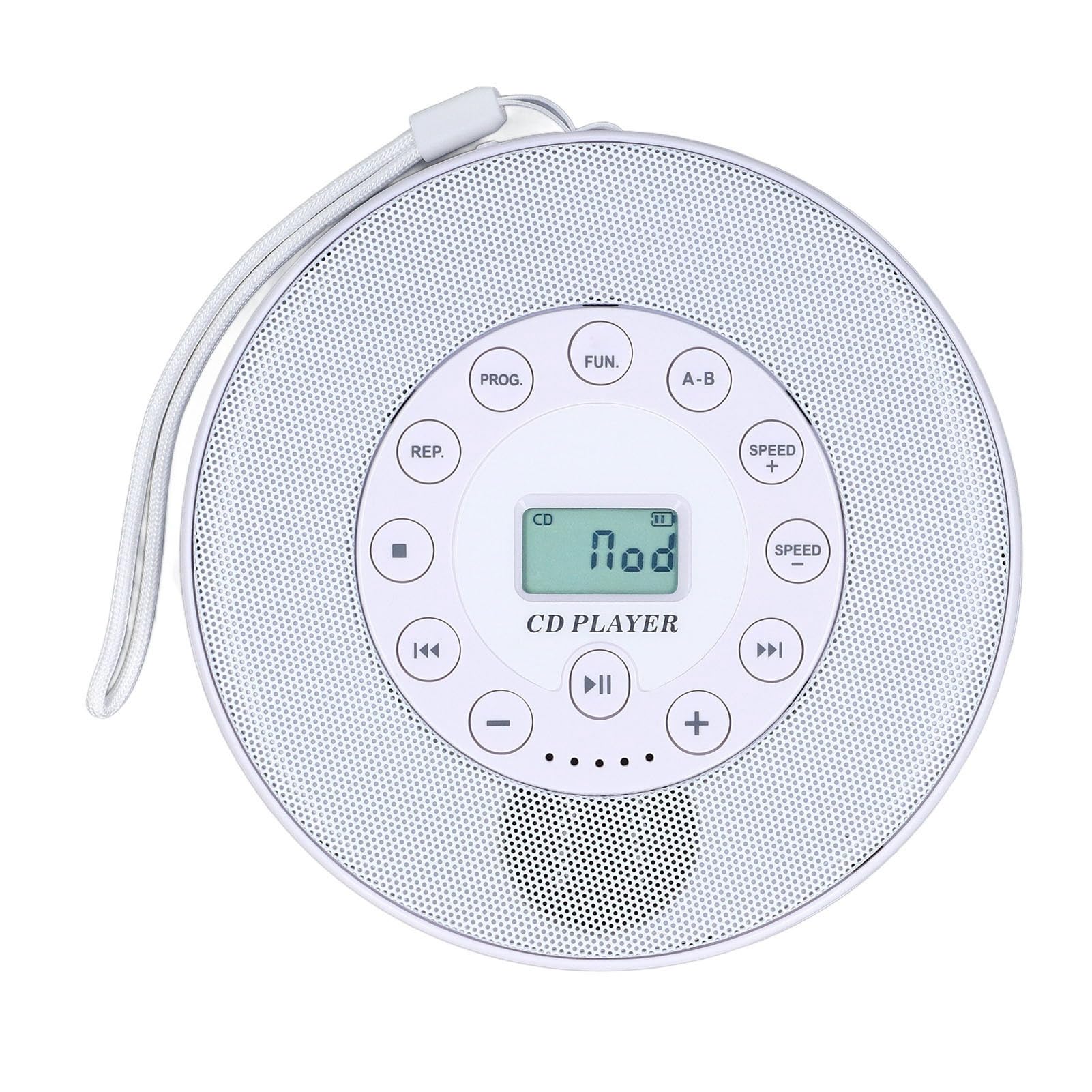Greensen Lettore CD Portatile, Lettore CD Bluetooth ABS con Altoparlante Integrato, Batteria Ricaricabile da 2000 MAh, Uscita da 3,5 Mm, Riproduzione MP3 USB per Ascolto in Auto e a Casa (WHITE)