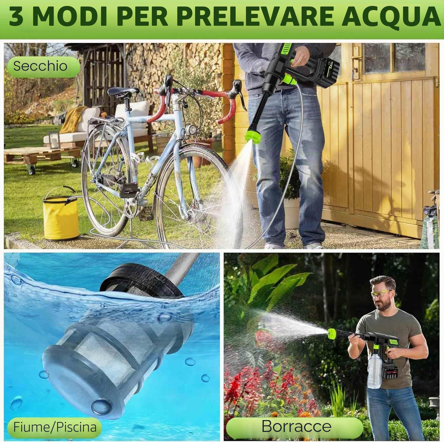 High Pressure Cleaner 980 PSI (120 Bar), Pulitore alta pressione, ugello multifunzione 6 in 1, idropulitrice senza fili, freccia lavaggio auto,idropulitrice a batteria alta pressione