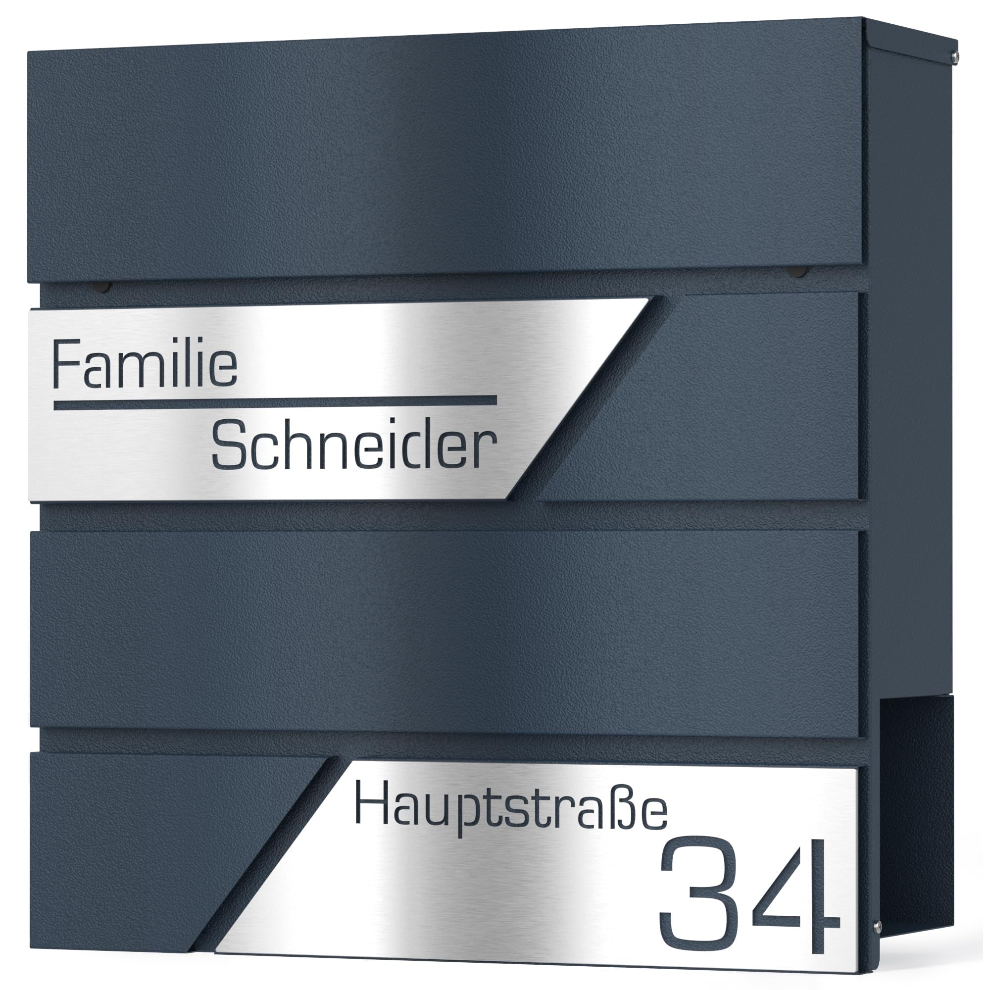 Buzón con compartimento para periódicos en color antracita RAL 7016 – buzón de acero inoxidable personalizado, placa para nombre, número de casa, nombre de calle, buzón de pared