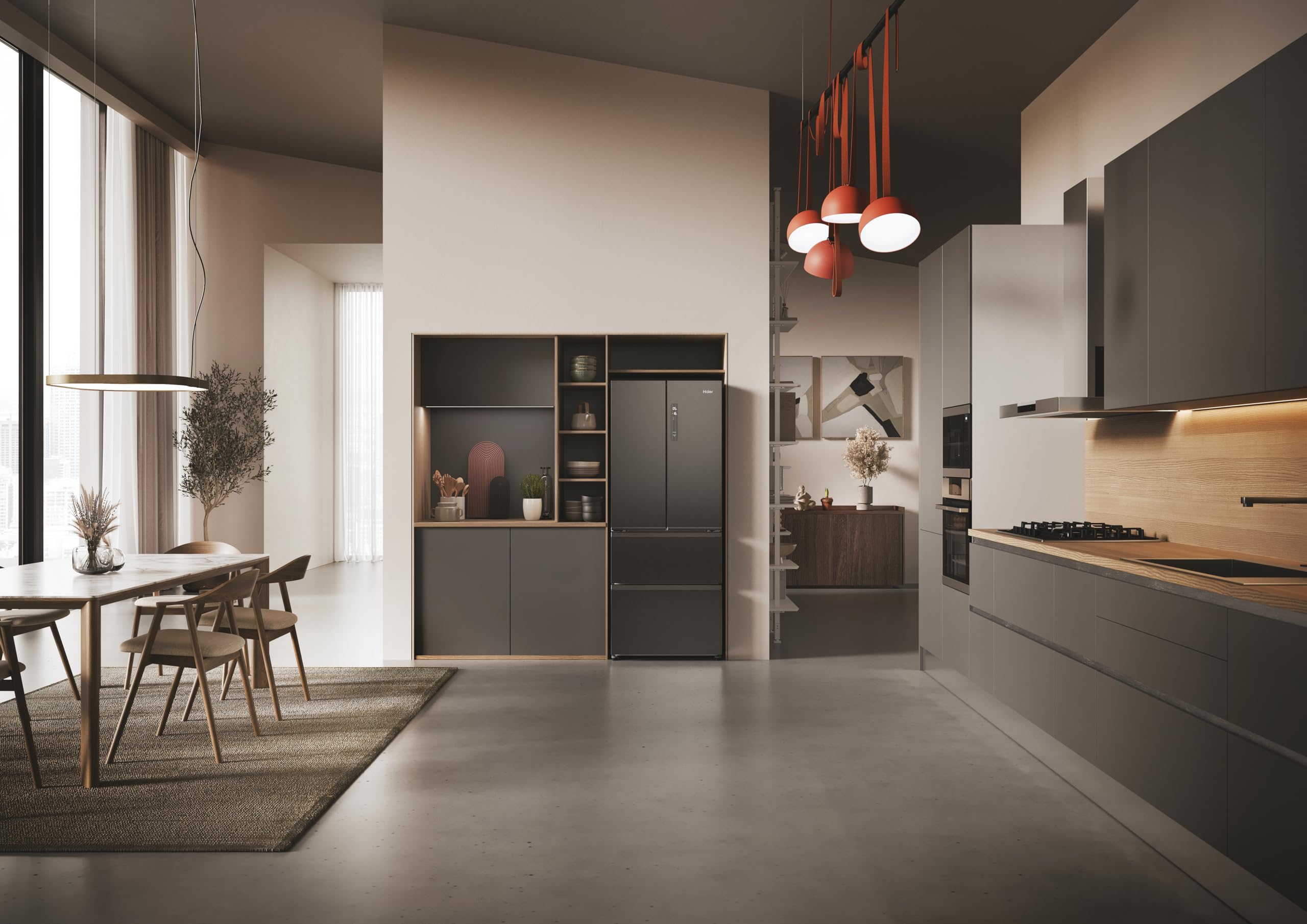 Haier FD 70 Serie 3, Frigorifero French Door, 2 Porte + 4 cassetti, 402 Litri, Total No Frost, Air Surround, My Zone, Libera Installazione, Classe E, (AxLxP) 177,5x70x68,8 cm, Dark Inox- HFR3718ENMD