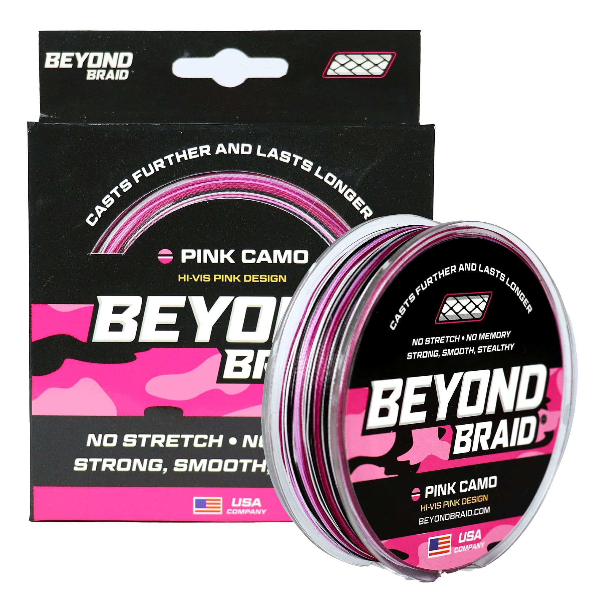 Beyond Braid Braided Fishing Line -Super Strong - Abrasion Resistant - No Stretch -Blue Camo, Moss Camo, White, Green, Pink, Blue, 4 Strand 8 Strand