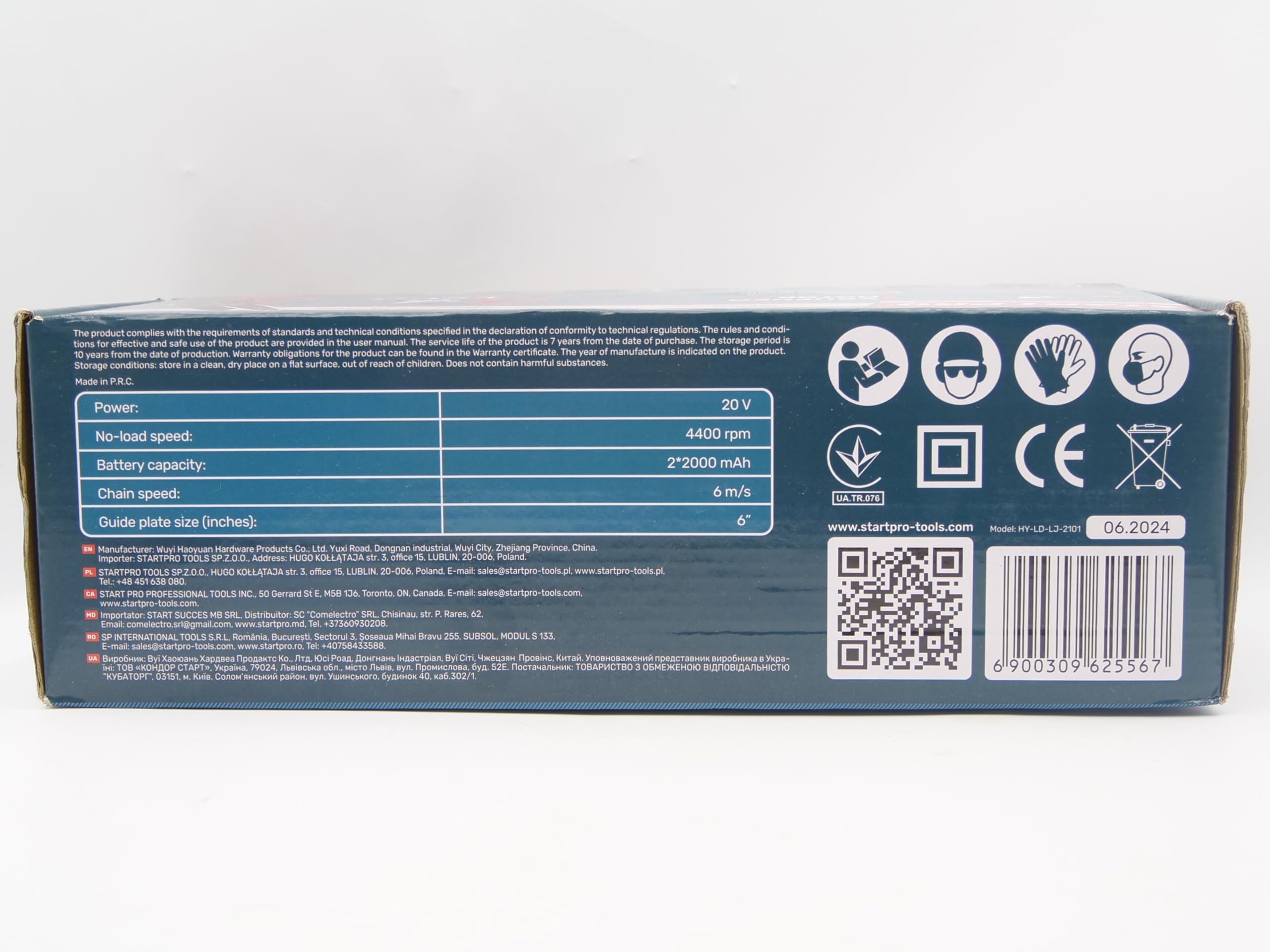 Mini piła łańcuchowa akumulatorowa 6 cali StartPro SBS2-21/6MBX, elektryczna piła łańcuchowa z 2 akumulatorami 2,0 Ah i ładowarką, 2 łańcuchy, ręczna piła łańcuchowa do cięcia drzew, gałęzi, drewna