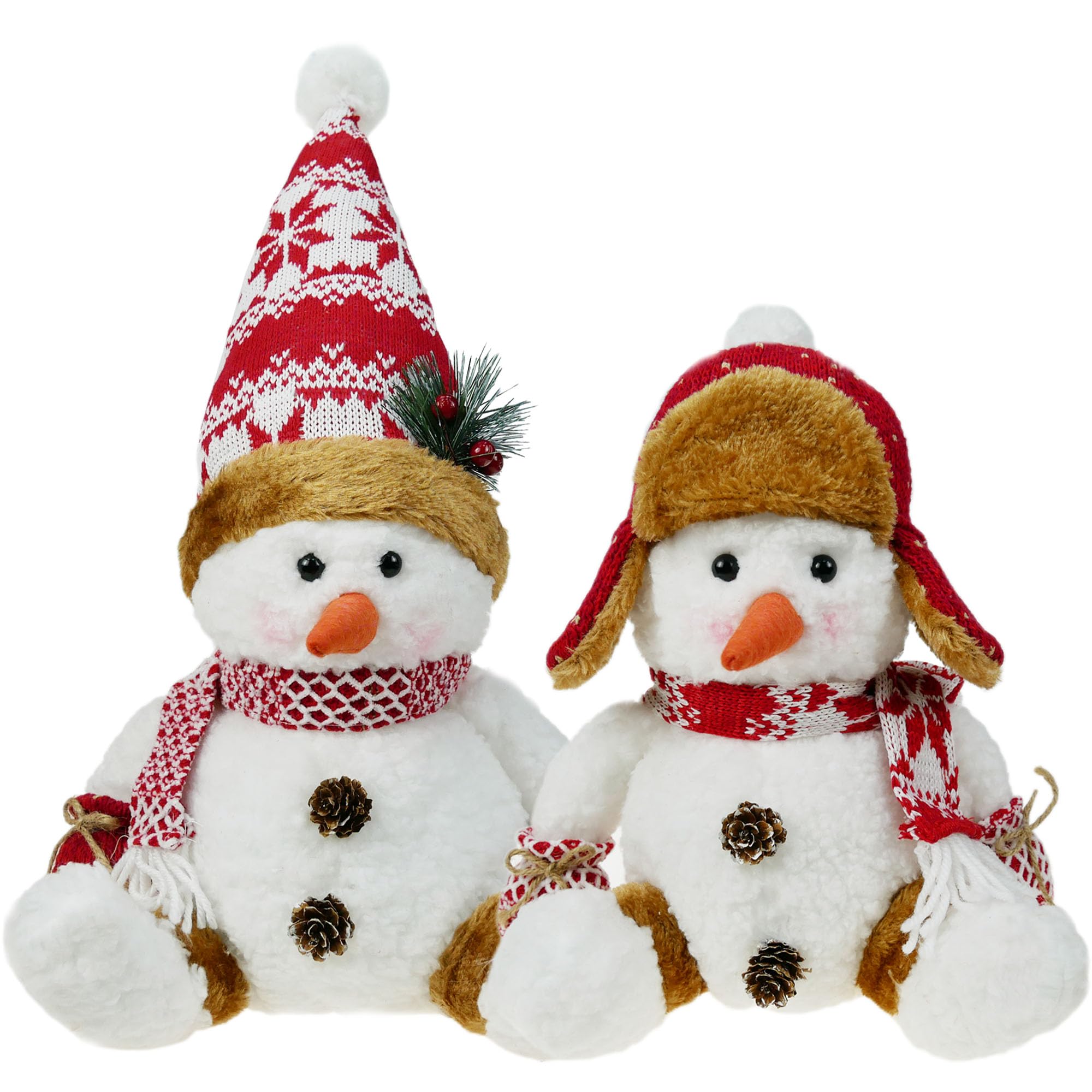 DearSun Set of 2, 11" H Christmas Snowman with Red Knitted Scarf and Hat Christmas Decor, Christmas Snowman Ornaments Tabletop Decorations for Xmas Holiday Party Decor