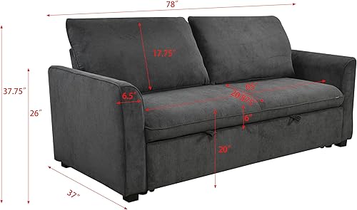 Miniatura 10 de ERYE Sofá biplaza convertible 3 en 1 con respaldo reclinable funcional, sofá y sofá para sala de estar, sofá cama de terciopelo azul marino,
