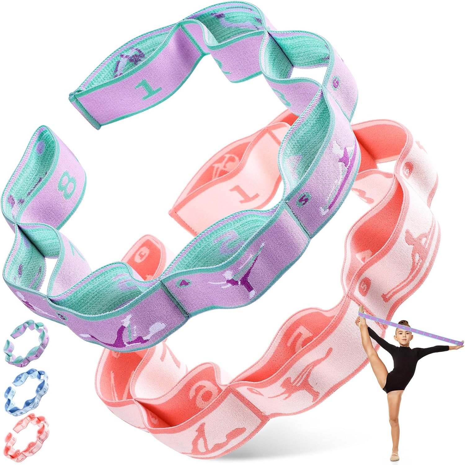 Sonwyoung Stretch Strap for Kids Elastic Dance Stretch Band with 8 Loops Exercise Training Resistance Bands for Children Dance Stuff Ballet Pilates Yoga Gymnastics Equipment