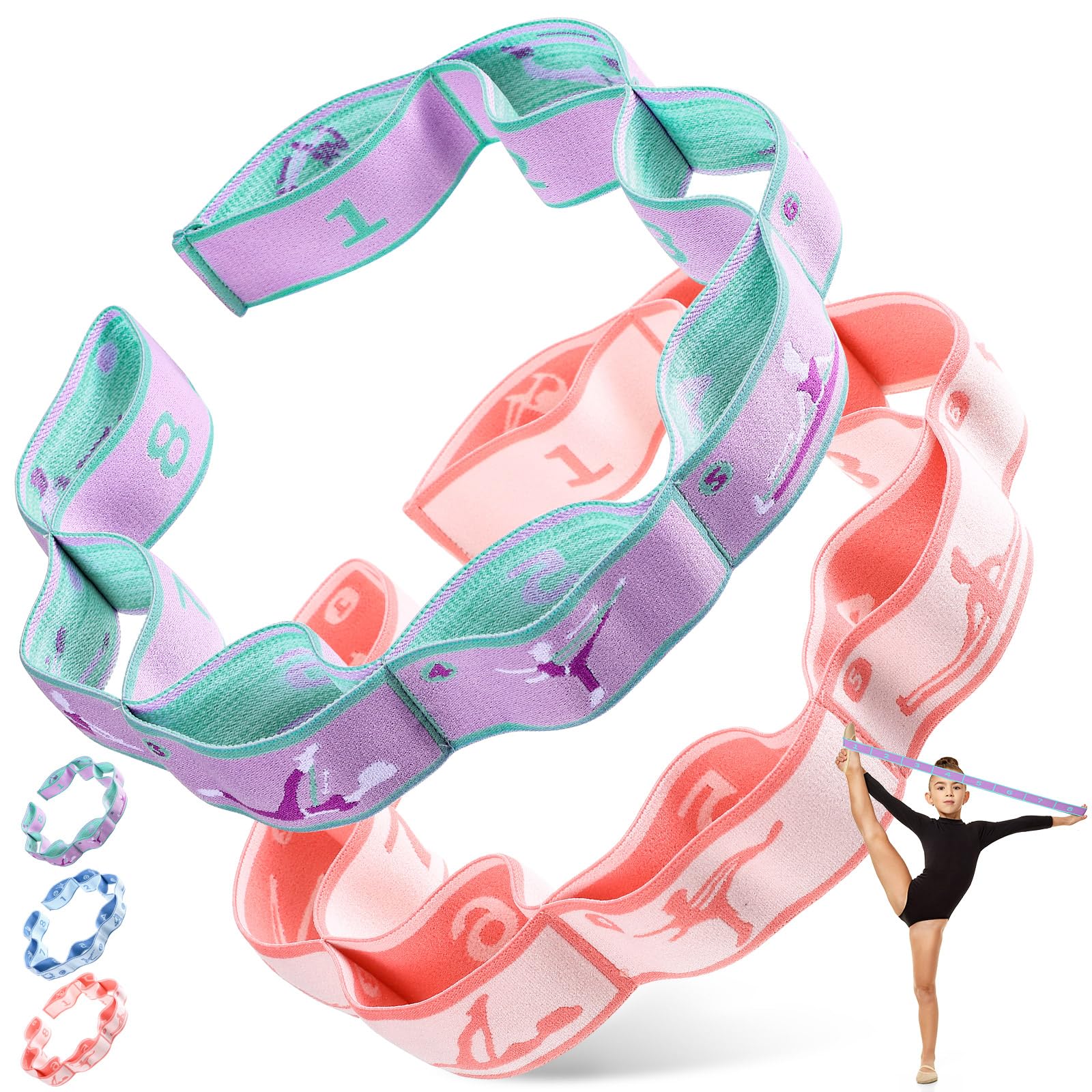 Correa elástica para niños, banda elástica de danza con 8 bucles, bandas de resistencia para entrenamiento de ejercicio, para niños, cosas de baile, ballet, pilates, yoga, equipo de gimnasia