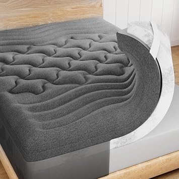 Dual Layer 4 Inch Bamboo Memory Foam Mattress Topper King Size, 2 Inch Thick Soft Quilted Pillow Top Cover Plus 2 Inch Charcoal Gel Memory Foam Mattress Pad for Back Pain Relief
