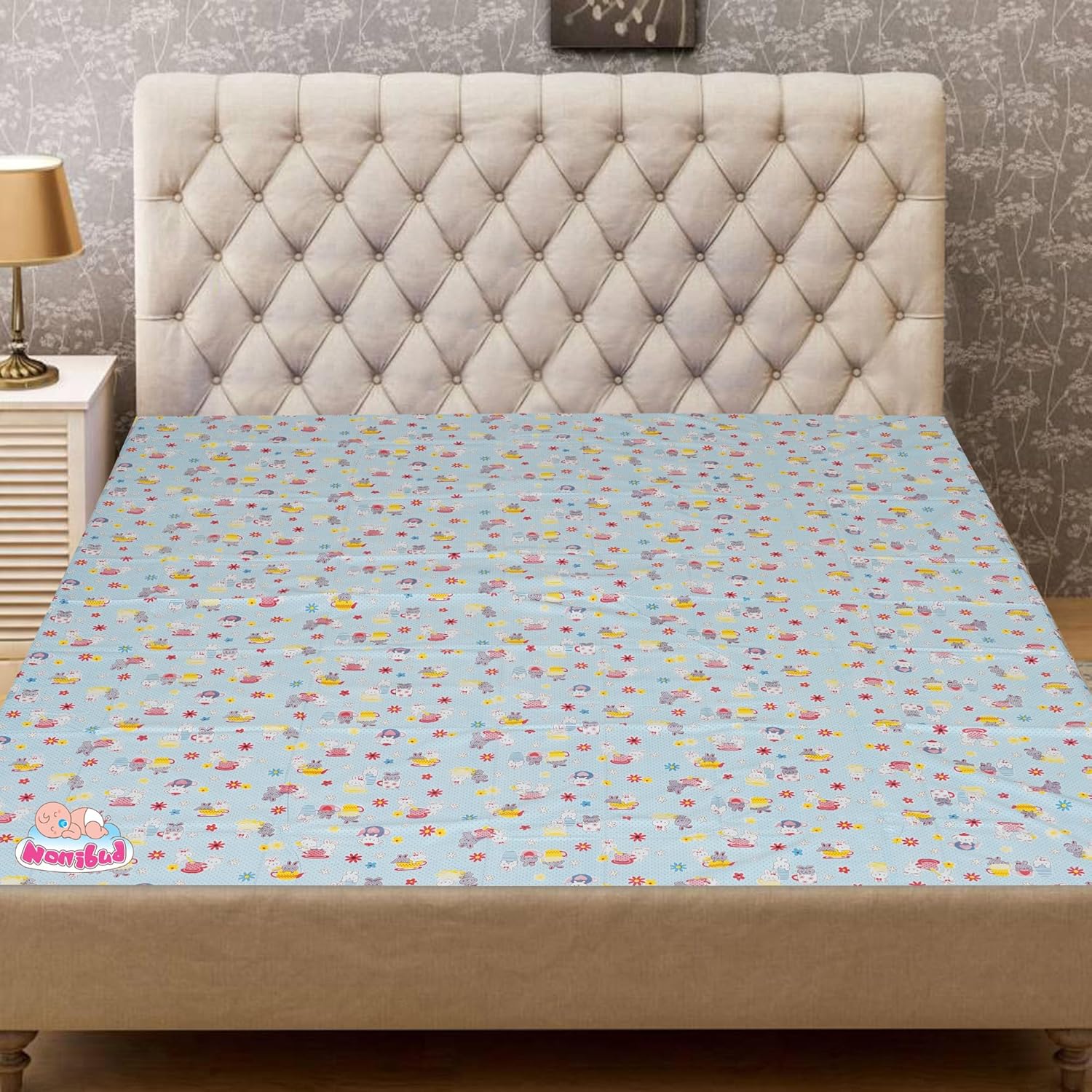 Nonibud Waterproof Noiseless Designer Plastic Mattress Protection Sheet for Baby and Adult – Single Bed Size – 6 ft x 4.5 ft (Sky Blue Bunny) Nonibud Waterproof Noiseless Designer Plastic Mattress Protection Sheet for Baby and Adult – Single Bed Size – 6 ft x 4.5 ft (Sky Blue Bunny)