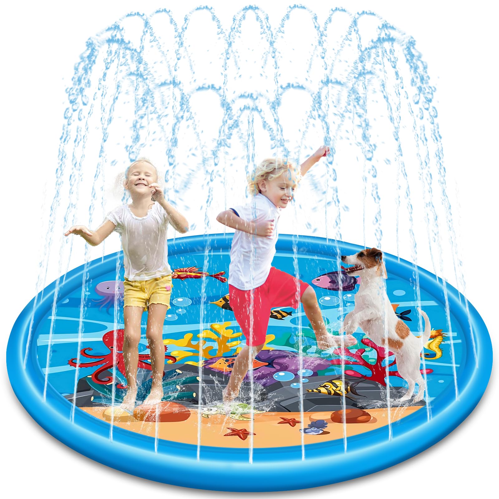170CM Tapis d'eau, Tapis de Jeu d'eau, Jouet Aquatique d'Été, Jeu d'eau Extérieur pour Enfants et Animaux de Compagnie, Adapté pour Les Activités Extérieures, Les Fêtes à La Plage et Les Jardins