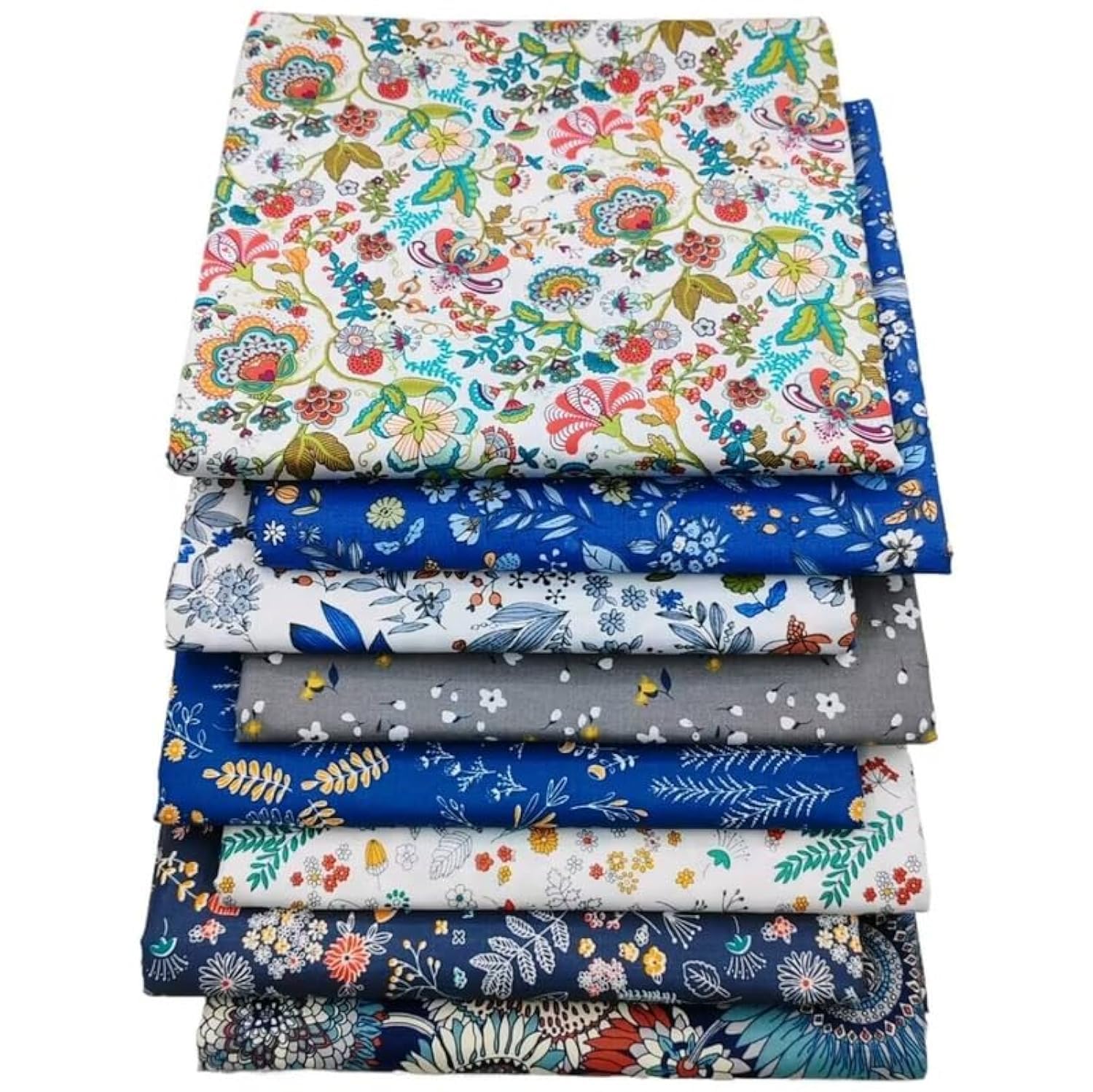 CraftsFabrics 8Pcs Floral Precut Fabric Square Sheets for Quilting, Crafting, Sewing, Patchwork
