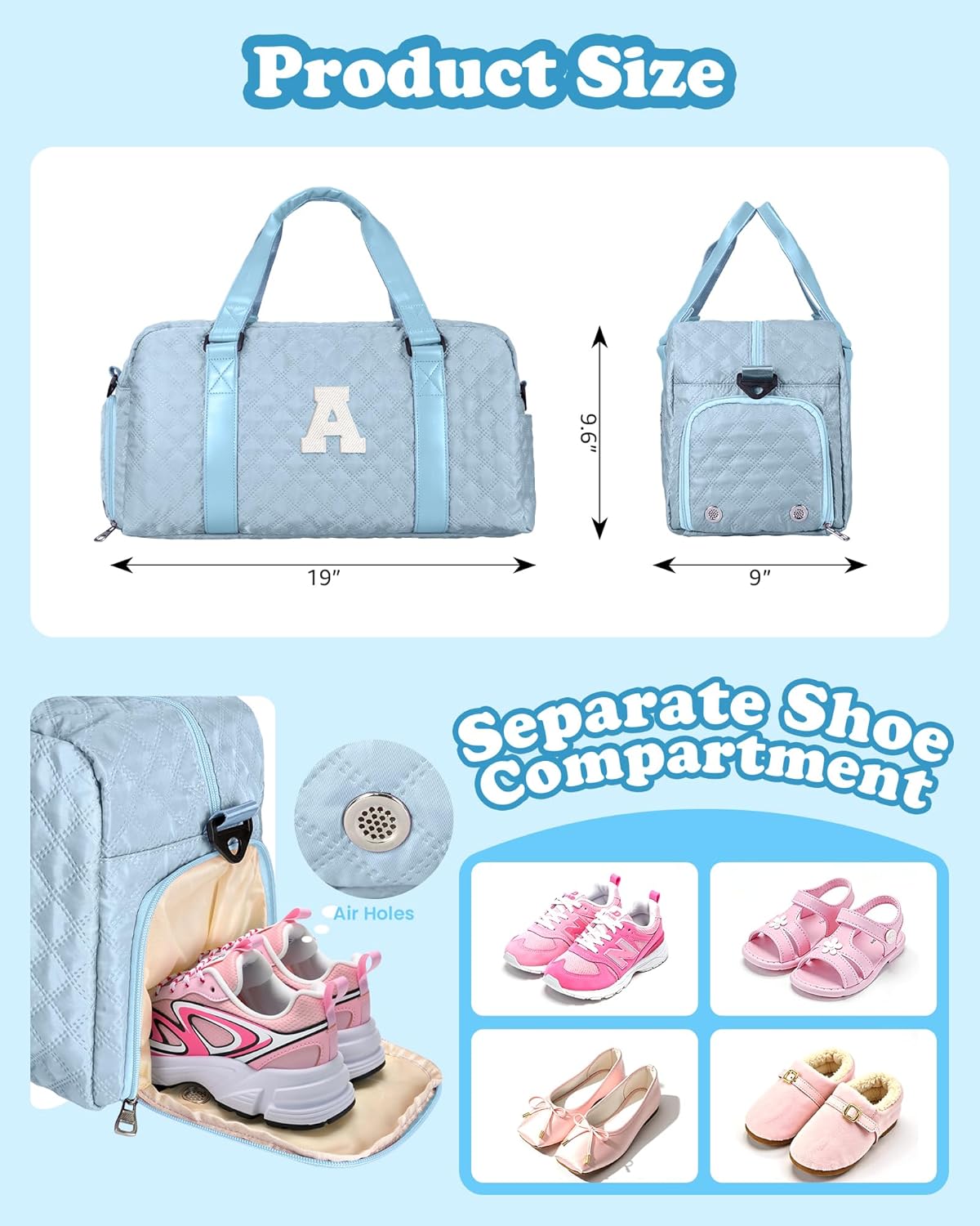 Initial Travel Duffle Bag Women Girls Gift: Personalized Weekender bags, Dance Cheer bag Sports for Girl, Kid Gymnastics Bags, Birthday Gifts for Women Girls Kids Teens Mom Teacher - Image 7