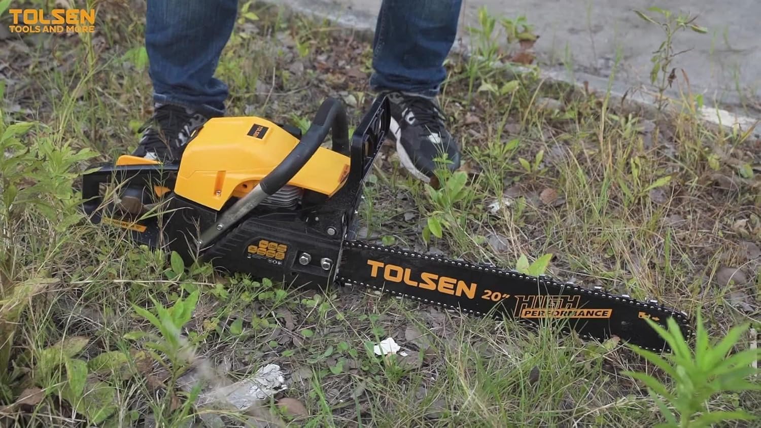 Tolsen 20in Gasoline Chain Saw in use