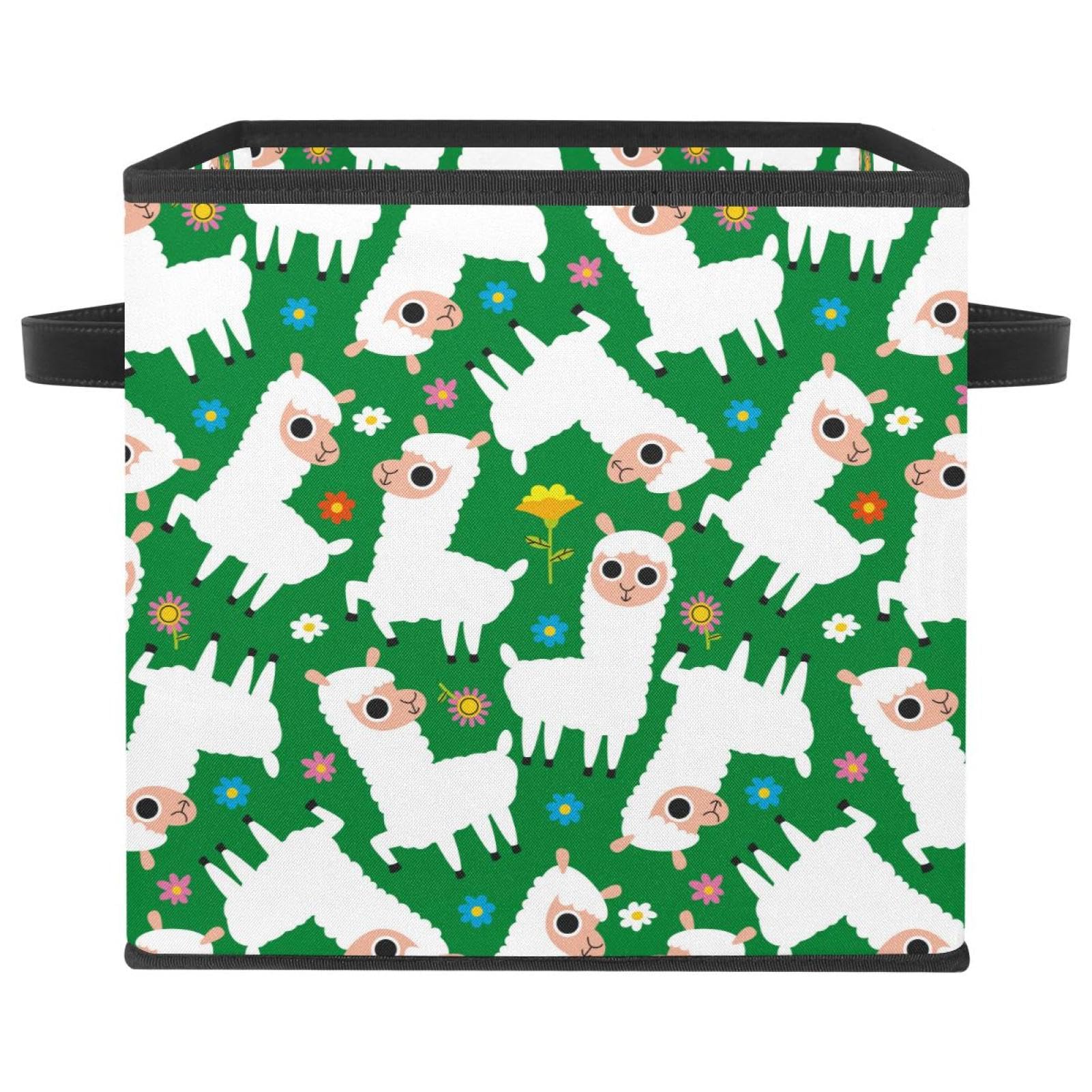 Boîte de rangement cube en tissu pliable motif alpaga pour organiser la chambre
