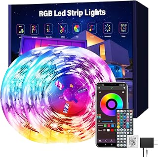 Luces LED para dormitorio de 150 pies (2 rollos de 75 pies), tira de luces LED RGB con sincronización de música con control remoto de aplicación, luces LED que cambian de color para decoración
