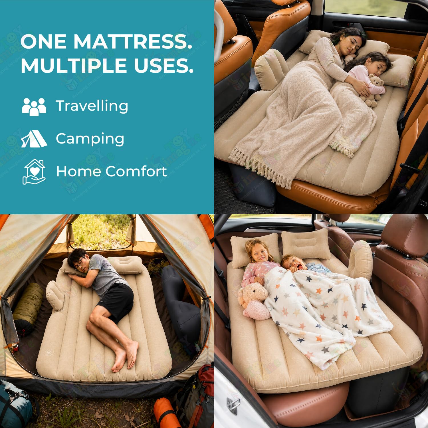 Toy Imagine Inflatable Car Mattress with Pump & 2 Pillows for Travel, Beige — Amazon image 5