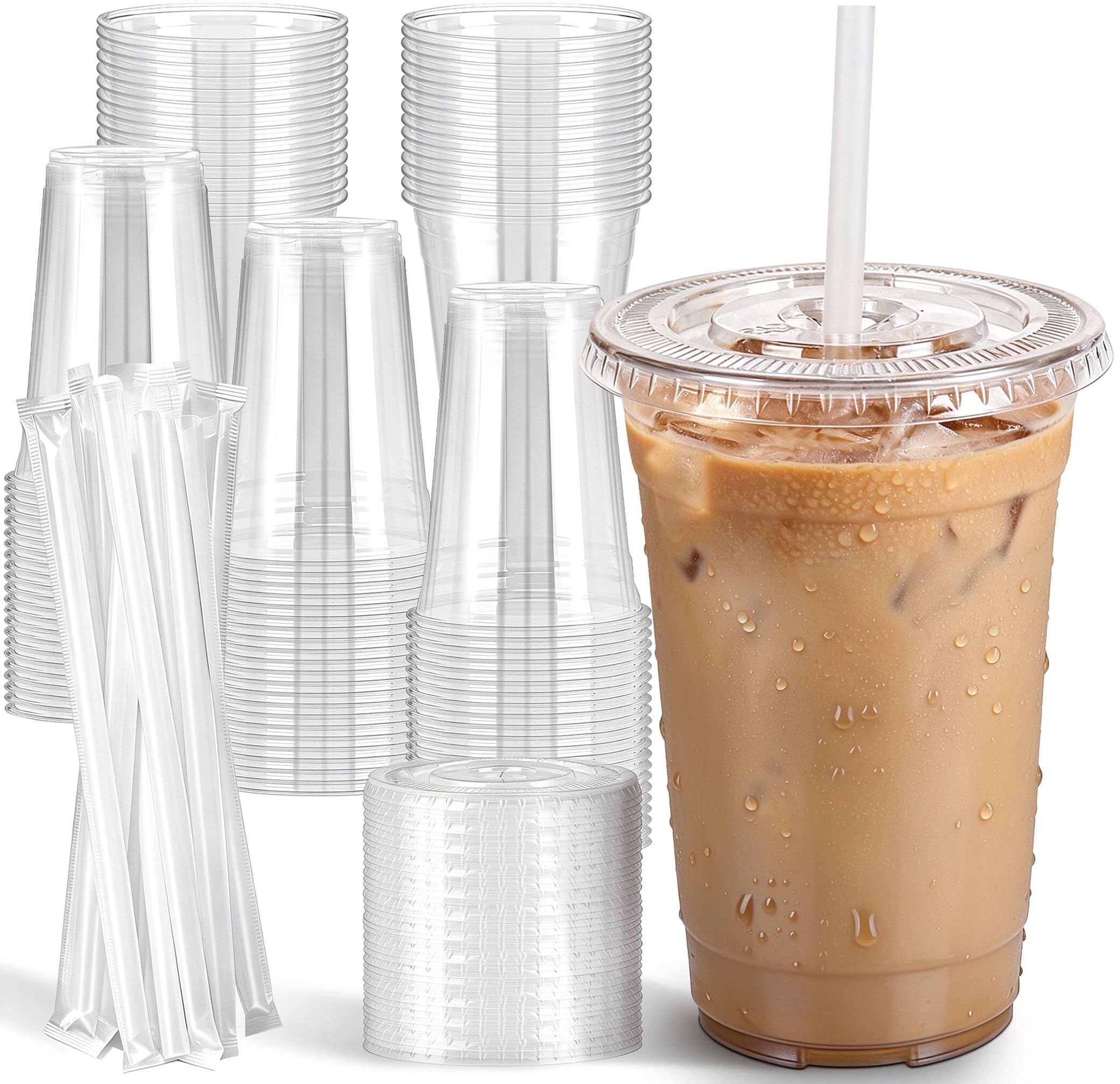 100 Pack 16oz Clear Plastic Cups with Lids and Straws — Amazon image 8