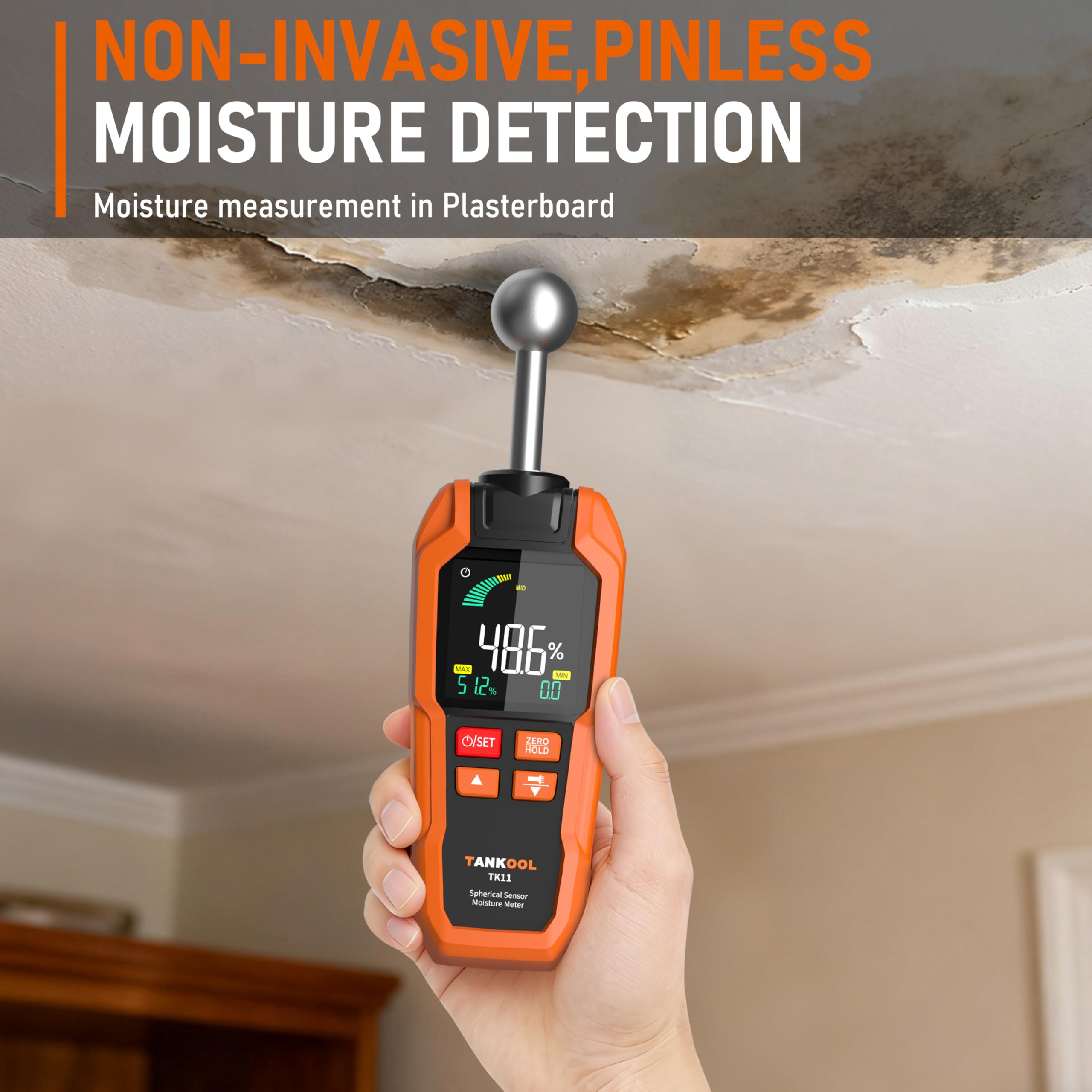 Humidimetre Mural Testeur Humidité avec Capteur Sphérique pour Bois, Murs, Sols