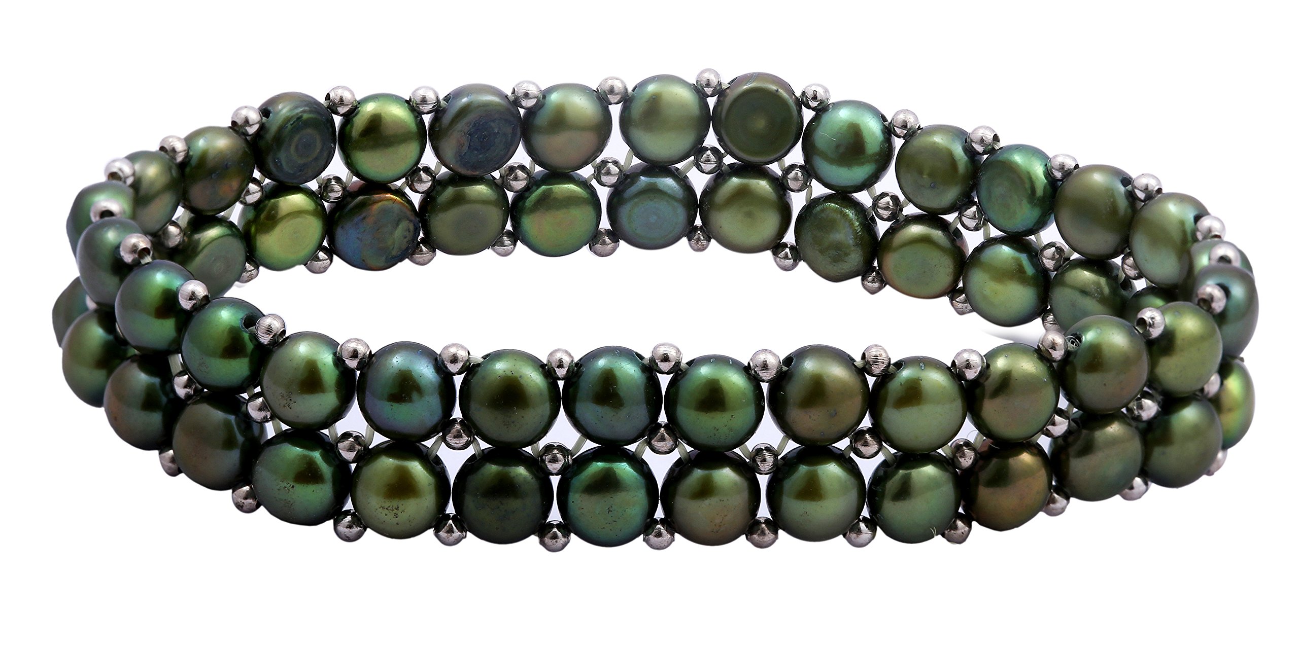 D.D Pearls original double lines freshwater Pearls bracelets Emerald (Green) color stretchable for girls & women with Brand certificate