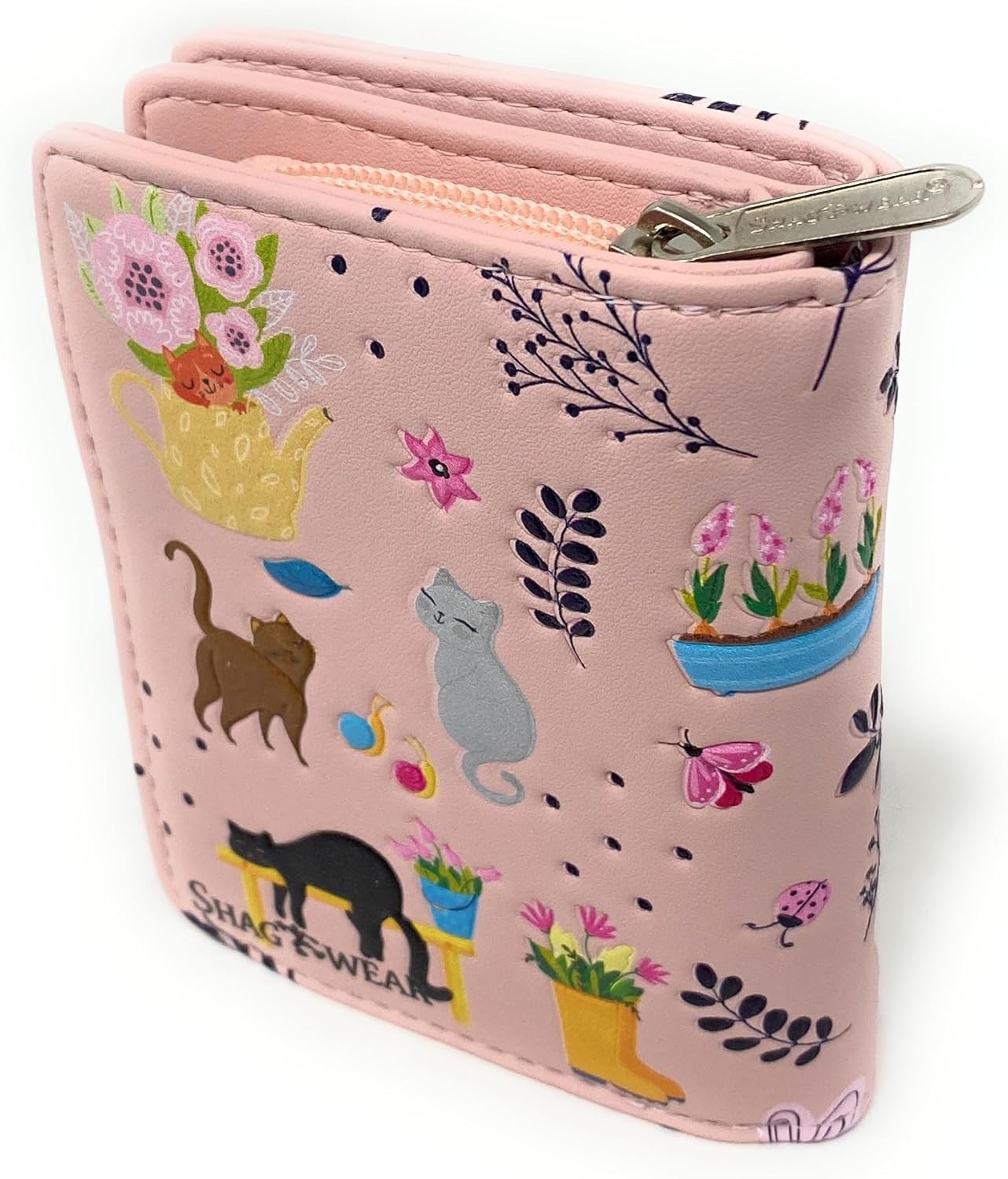 Shag Wear Cats in the Garden Small Animal Wallet For Women and Teen Girls Vegan Faux Leather 4.5" Pink - Image 2