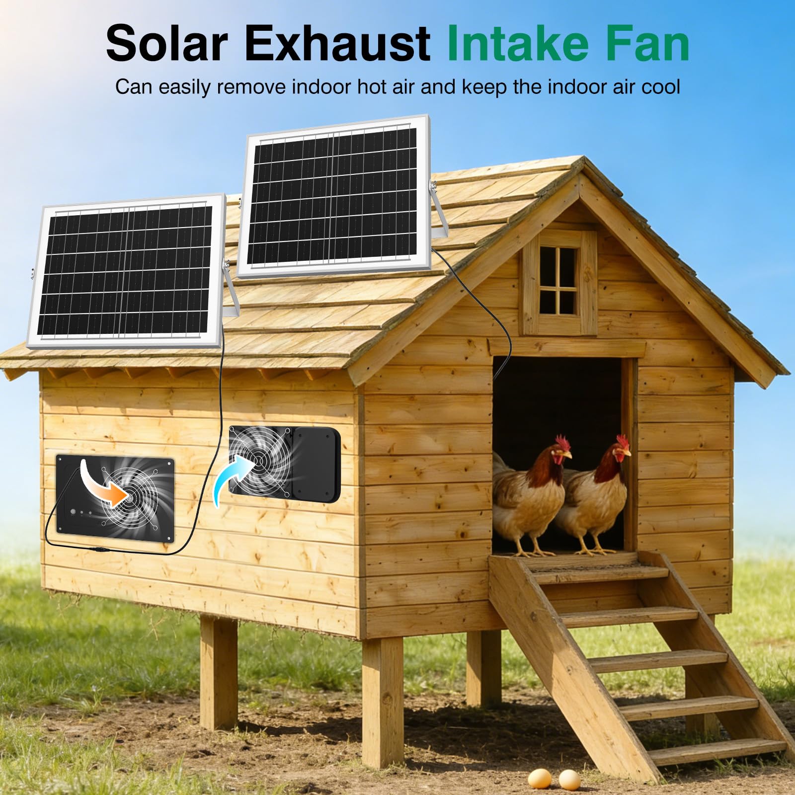 Ventilador solar con batería y temporizador de 15000 mAh, ventilador de escape solar de alta velocidad de 25 W y 3500 rpm, ventilación impermeable de bajo ruido para gallinero, invernadero, cobertizo
