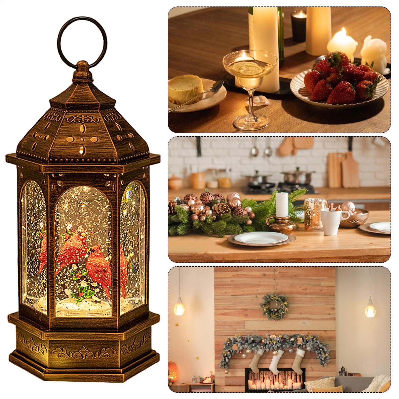 Farolillo de Navidad – Farol LED Festivo para decoración navideña y Regalos | diseño de Escena de Invierno, Funciona con Pilas, Ideal para decoración de hogar, Patio o Fiesta, CREA un