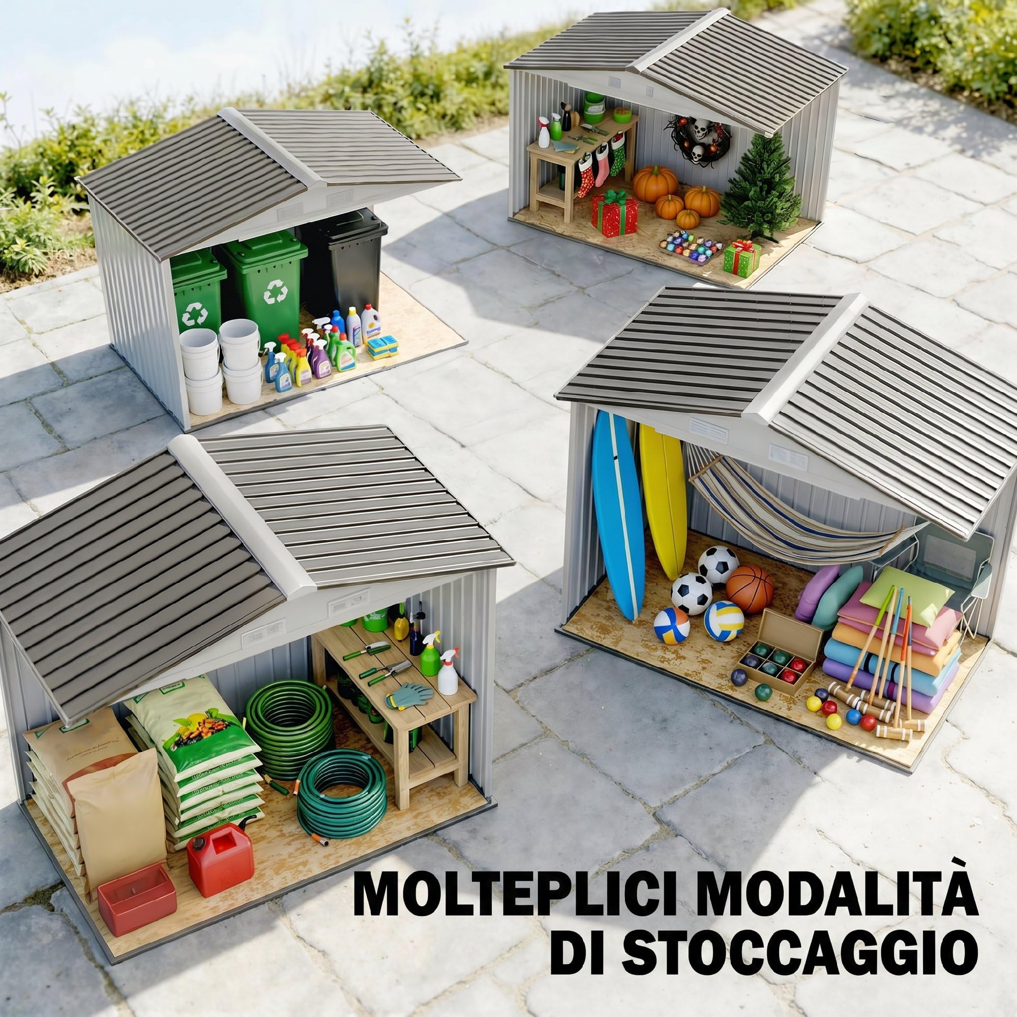 Outsunny Casetta da Giardino 2.5m² Acciaio Zincato con Basamento 213x130x185 cm Bianco Argentato