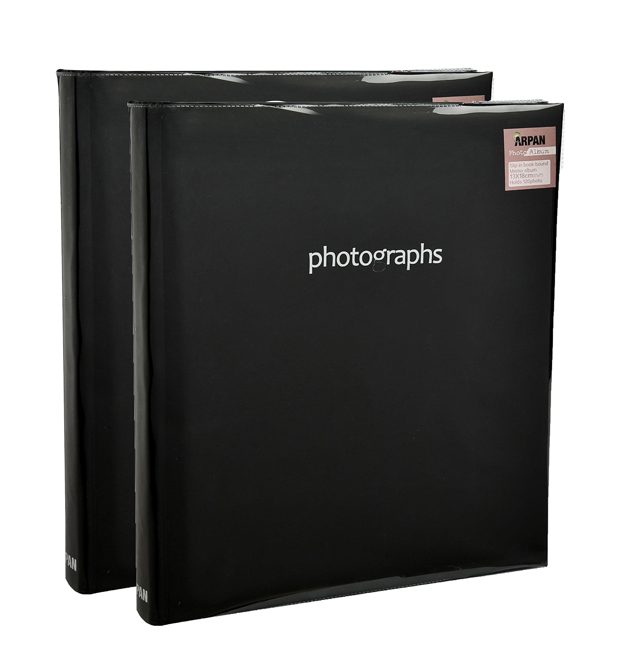 Arpan Black Memories Photo Album 5 X 7'' /13X18cm 120 Photos Large Slip In Photo Album Memo Book - With Index Page/Dvd Pockets Pack Of 2 (Black)