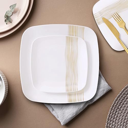 Miniatura 7 de R-kay Platos desechables para fiestas platos de plástico dorados 20 platos de cena de 1025 pulgadas y 20 platos de ensaladapostre de 75 pulgadas