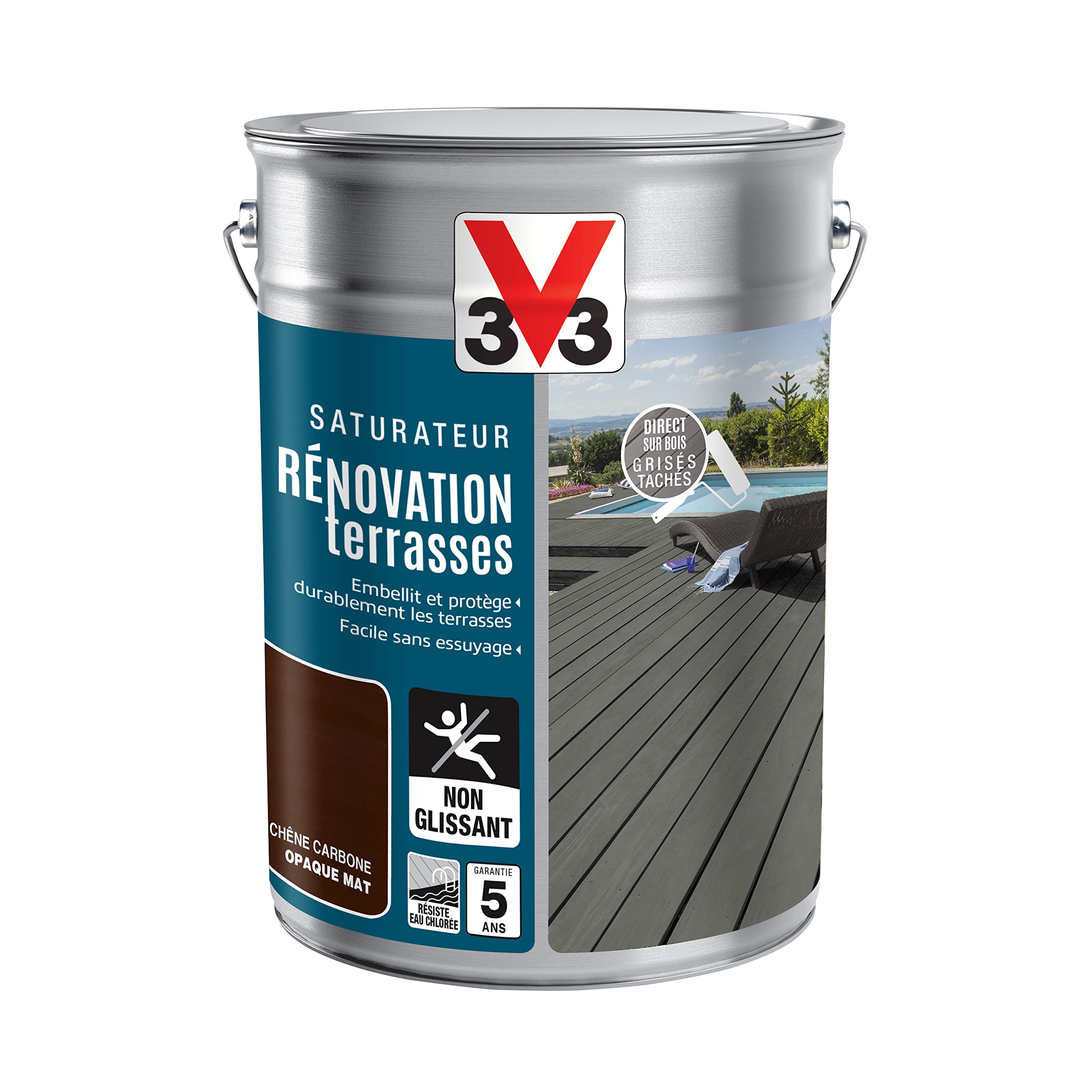 V33 Saturateur Rénovation Terrasses Et Bardages, Chêne Carbone 5L