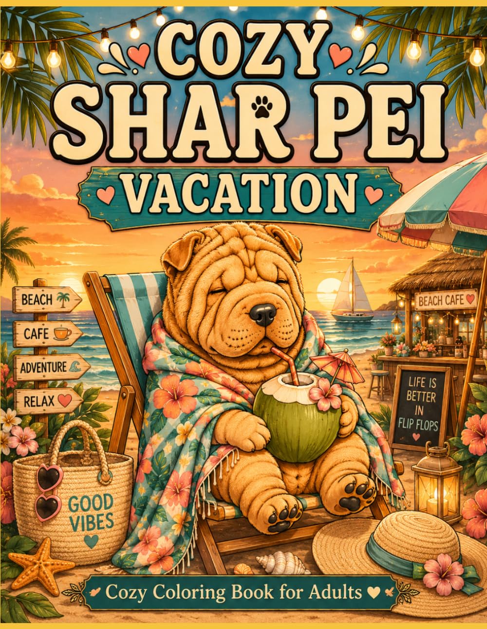 Cozy Shar Pei Vacation: Bold & Easy Coloring Book for Adults Featuring Relaxing Beach Days, Tropical Cafés, Sunset Views, Cozy Vacation Moments, ... Getaways (Cozy Shar Pei Coloring Book Series)