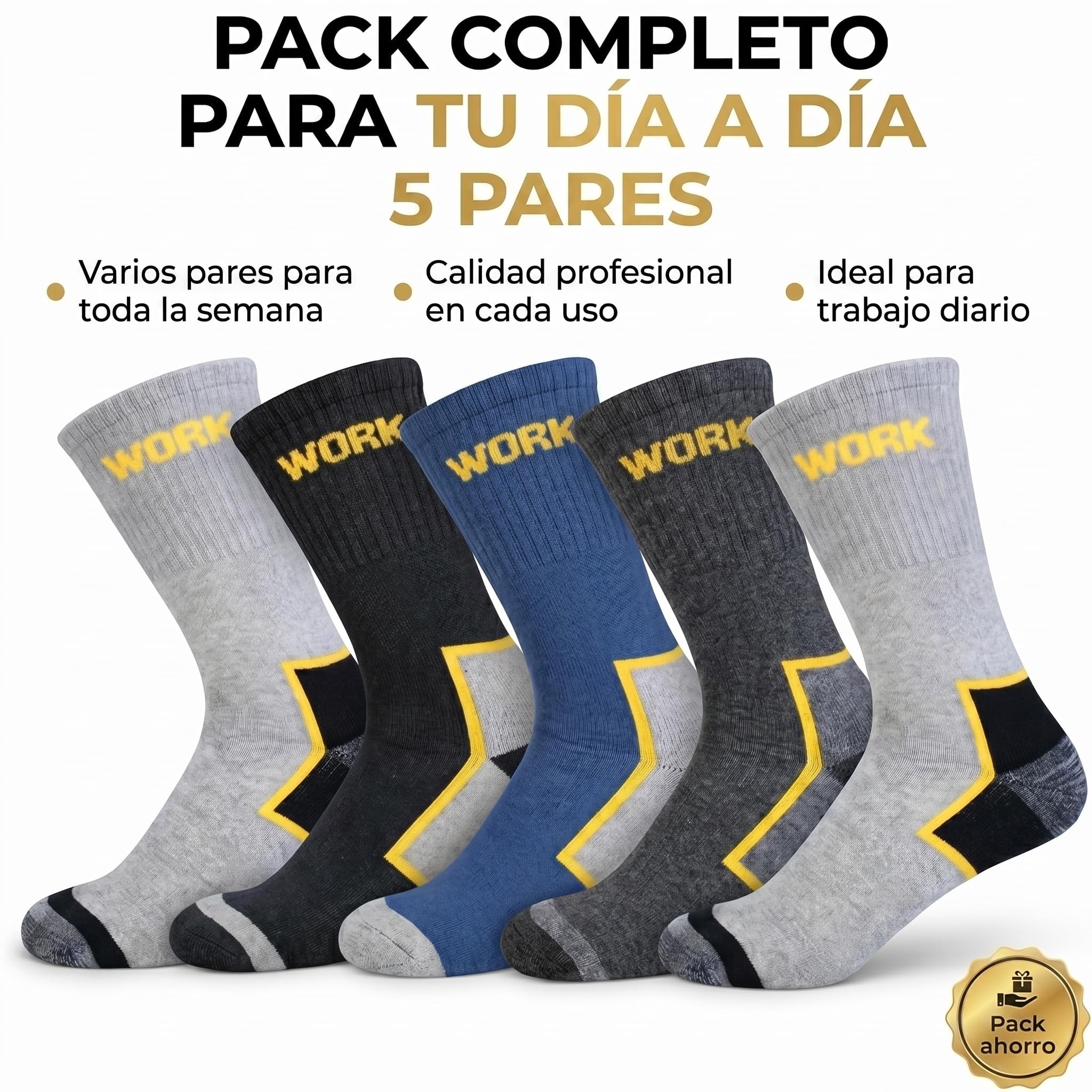 Calcetines Trabajo Hombre Reforzados, Calcetines con Base Acolchado para largas jornadas, Algodón con Talón y Punta Reforzados, Surtido, Calcetines Work Interior Suave y Transpirables.
