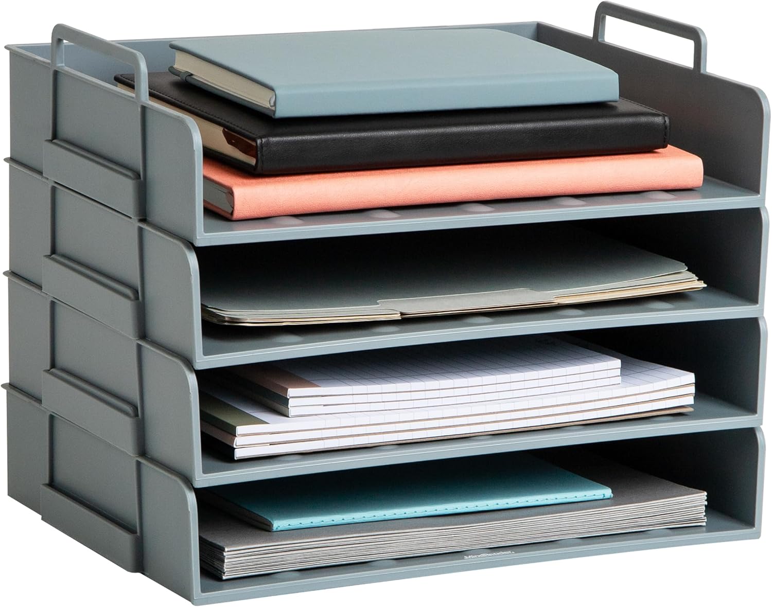Mind Reader Stackable Paper Tray, Desktop Organizer, File Storage, Office, Plastic, 13.75" L x 10" W x 10.75" H, 4 Pcs., Beige